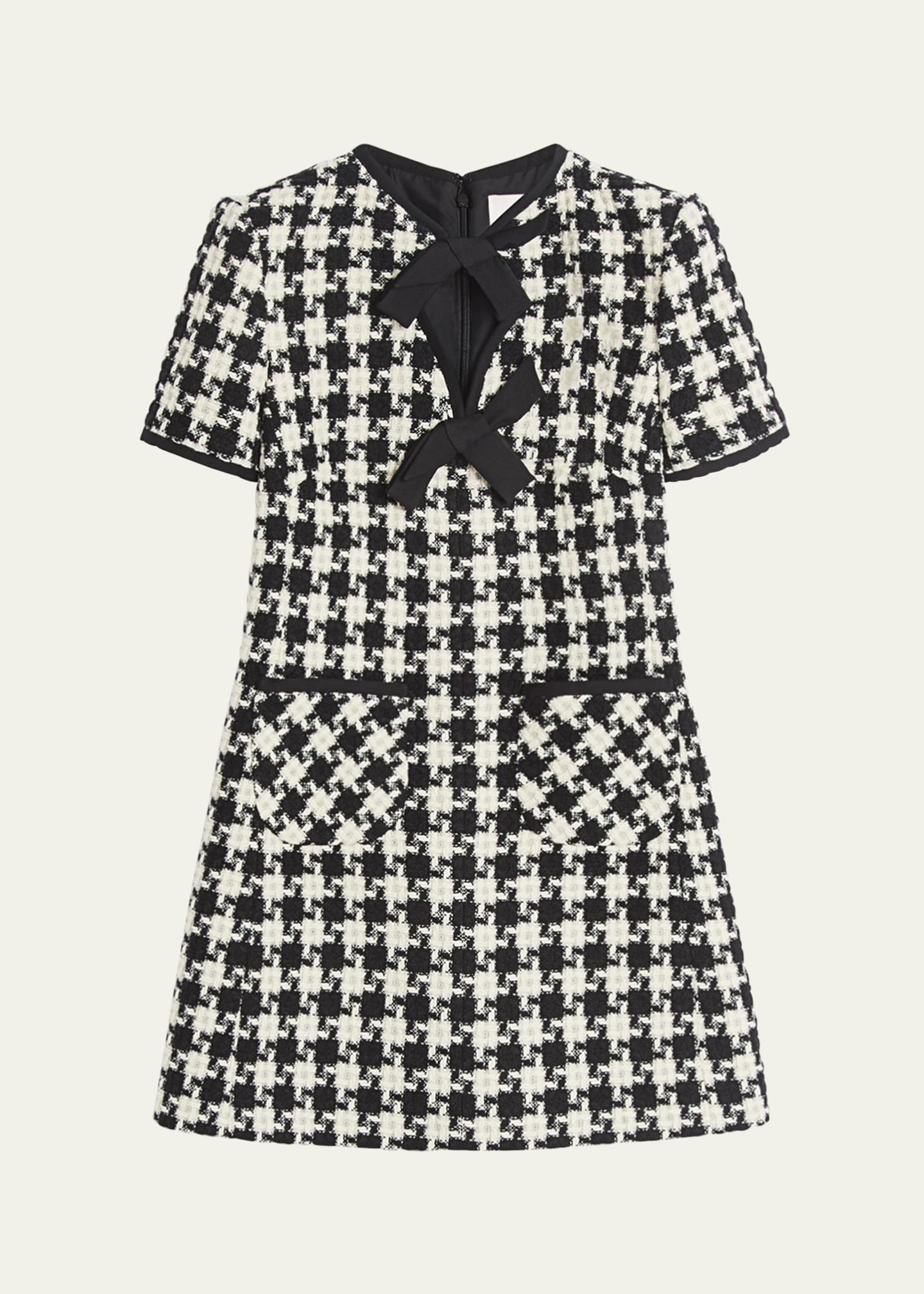 Valentino Garavani Tweed Houndstooth Bow Mini Dress Image 1 of 5