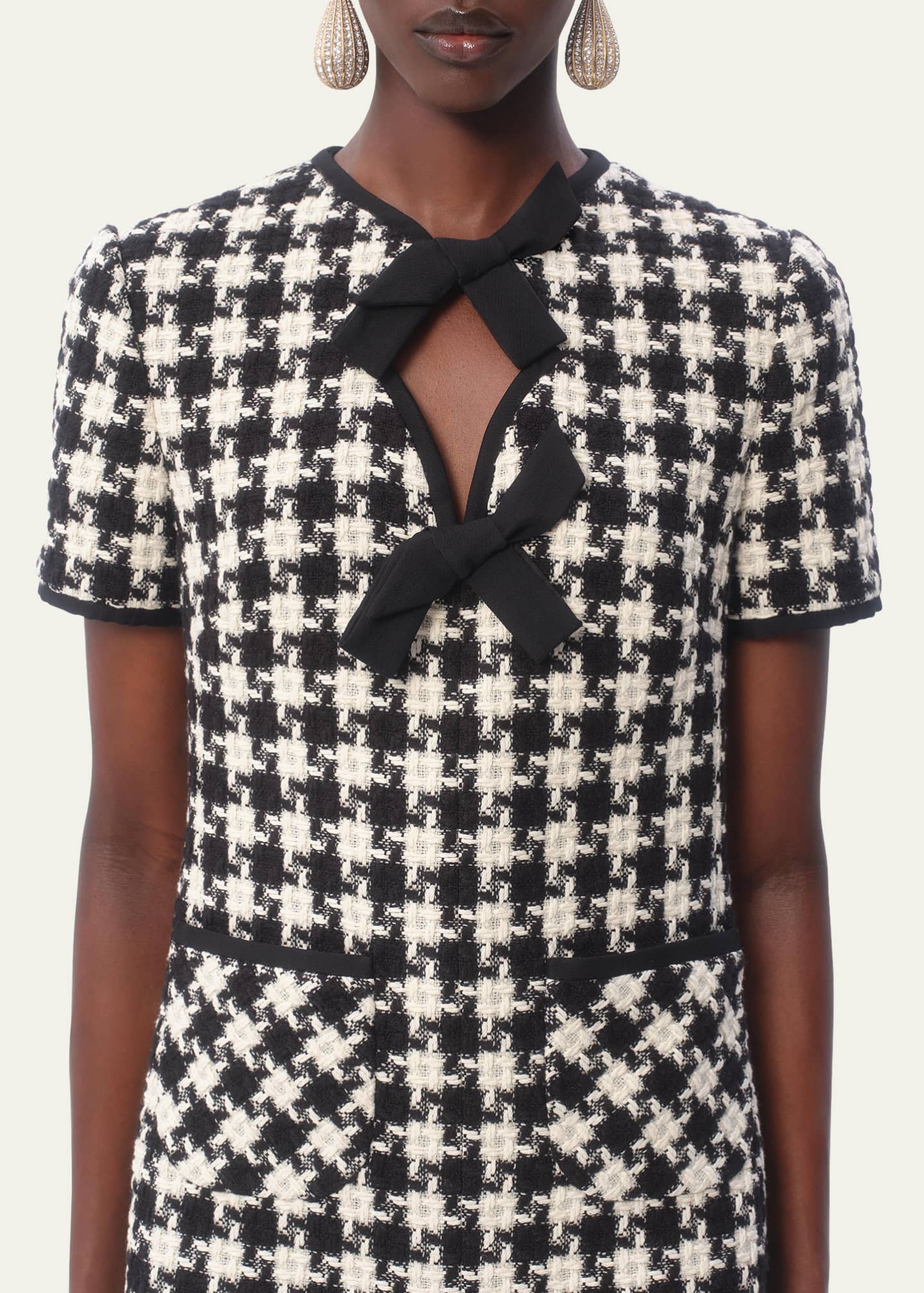 Valentino Garavani Tweed Houndstooth Bow Mini Dress Image 5 of 5
