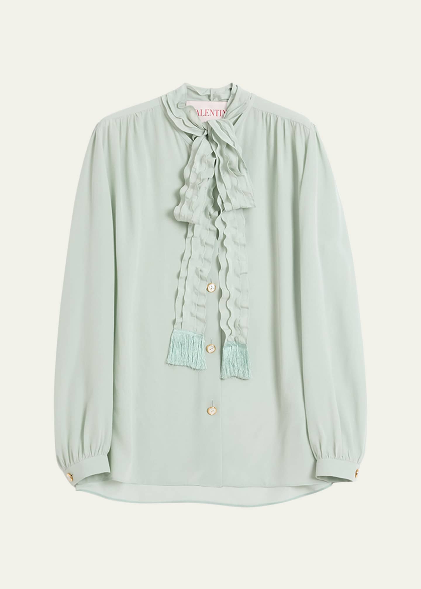Valentino Garavani Ruffle Tie-Neck Silk Blouse