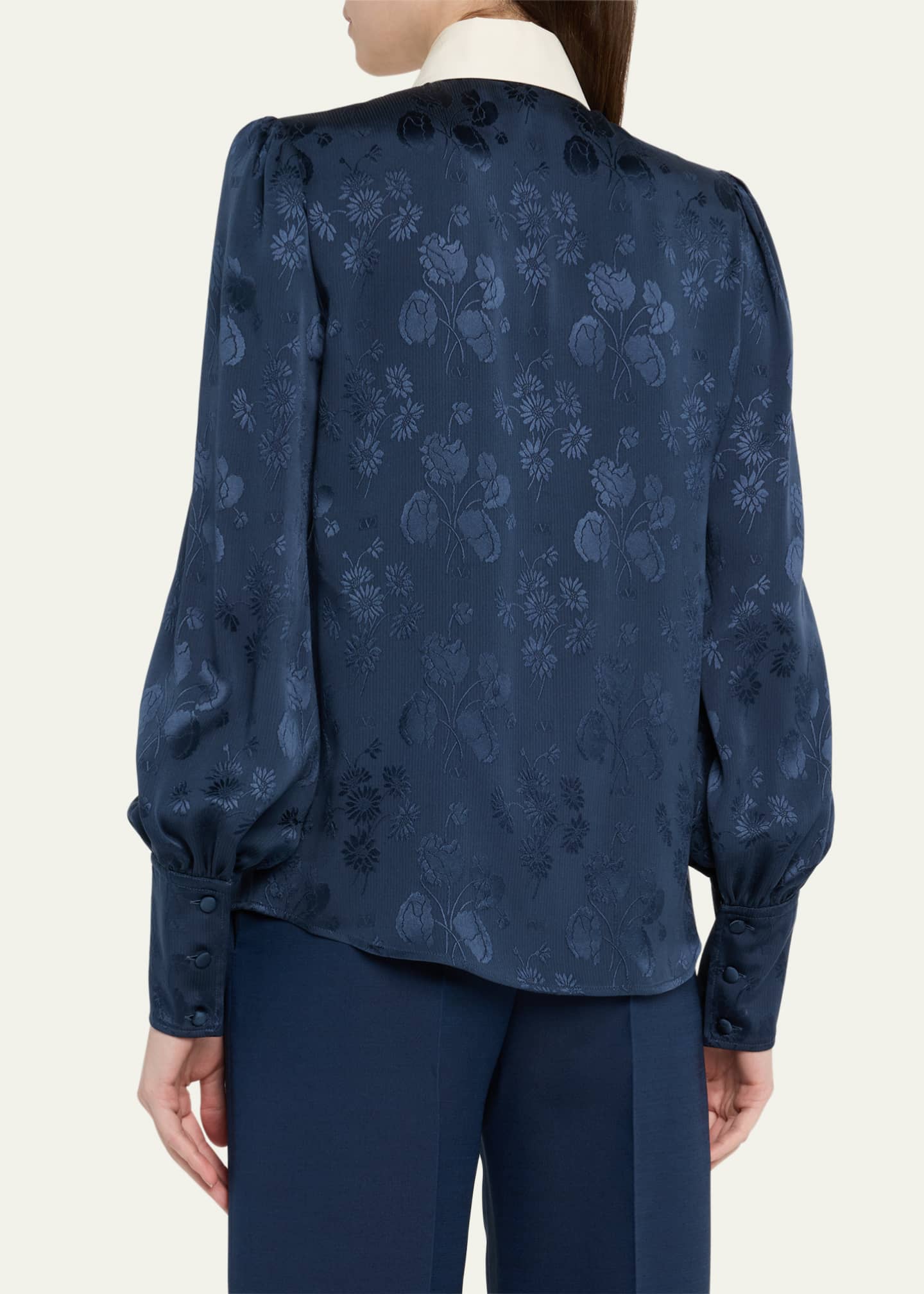 Valentino Garavani Floral Silk Jacquard Round-Collar Button-Down Blouse Image 3 of 5