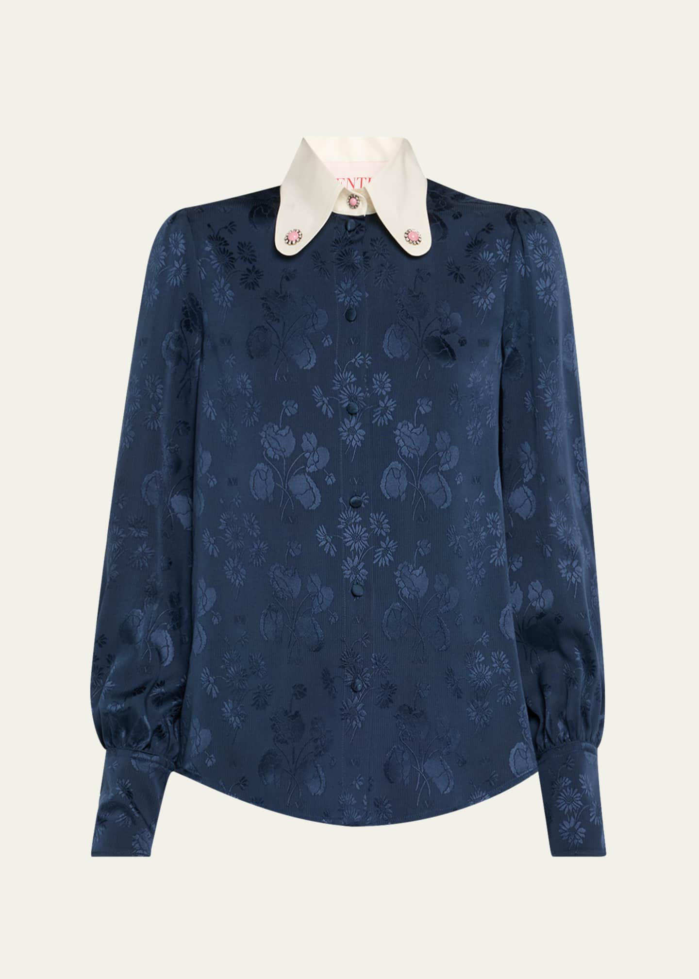 Valentino Garavani Floral Silk Jacquard Round-Collar Button-Down Blouse Image 1 of 5