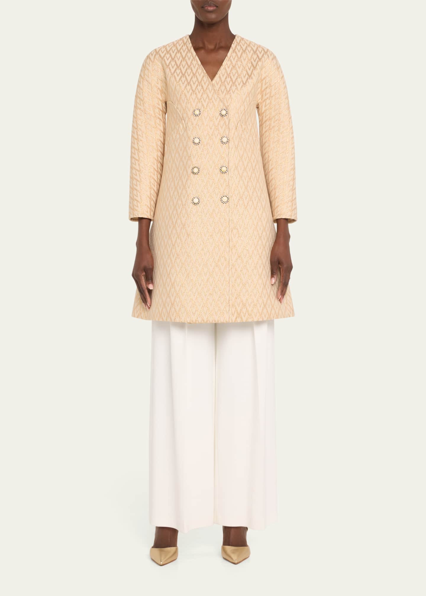 Valentino Garavani Logo Quilted Double-Breasted Swing Coat Image 2 of 5