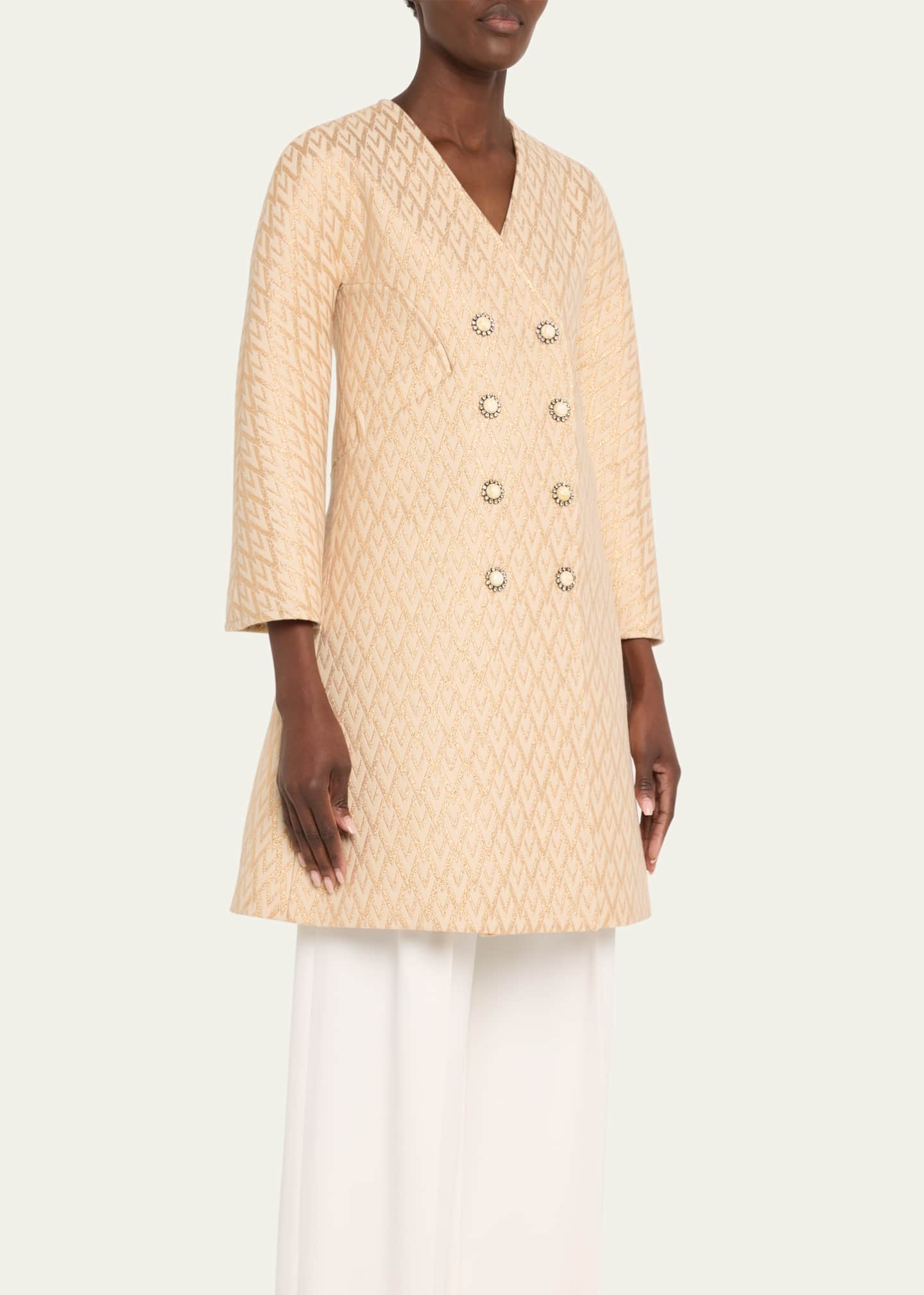 Valentino Garavani Logo Quilted Double-Breasted Swing Coat Image 4 of 5