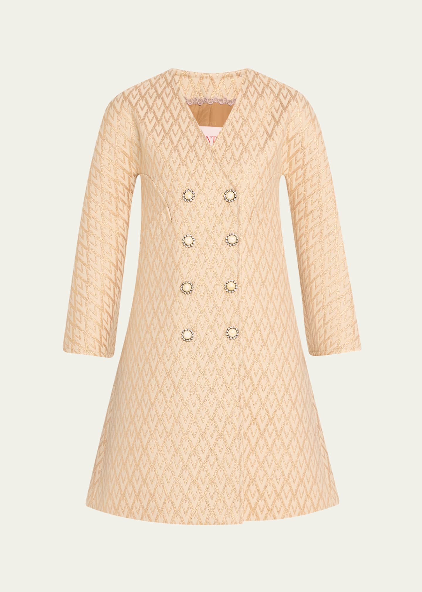 Valentino Garavani Logo Quilted Double-Breasted Swing Coat Image 1 of 5