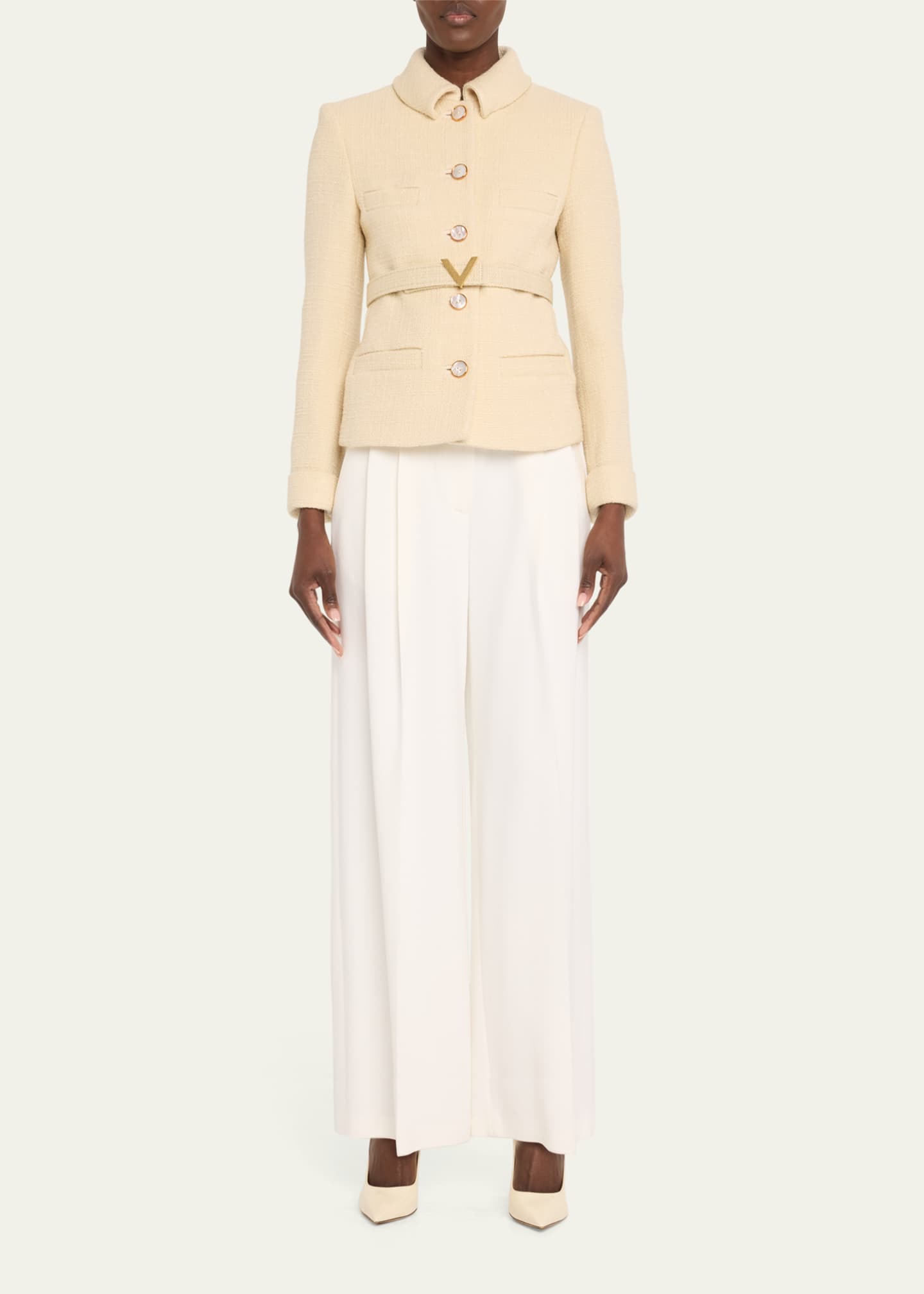 Valentino Garavani Belted Logo Cropped Wool Jacket Image 2 of 5