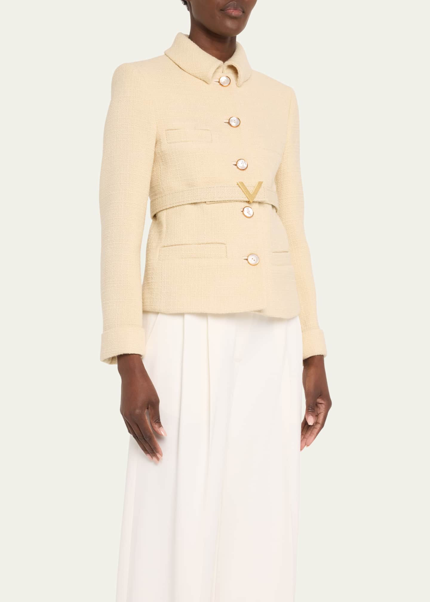 Valentino Garavani Belted Logo Cropped Wool Jacket Image 4 of 5
