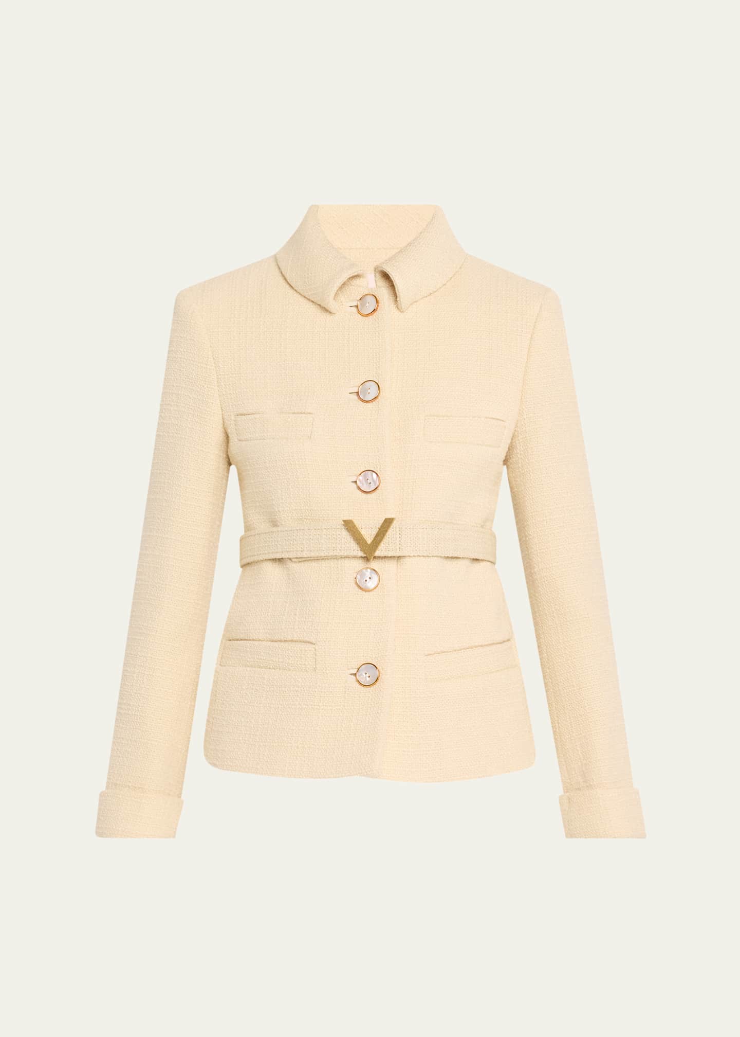 Valentino Garavani Belted Logo Cropped Wool Jacket Image 1 of 5