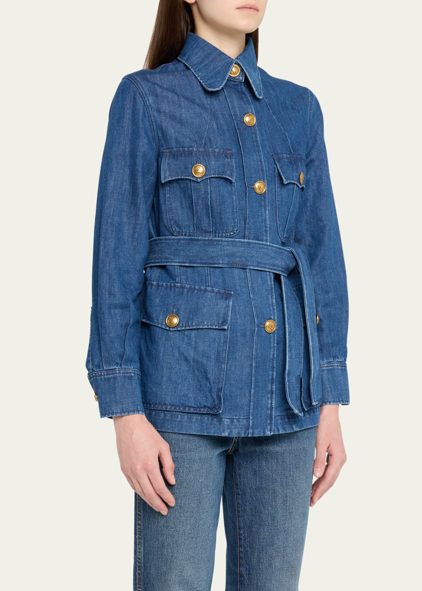 Valentino Garavani Belted Button Down Denim Shirt - Bergdorf Valentino Garavani Belted Button Down Denim Shirt - Bergdorf
