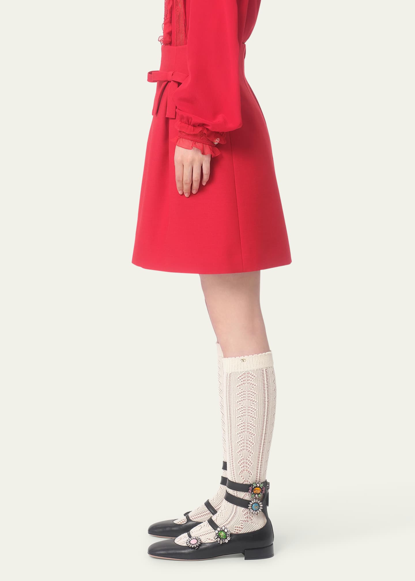 Valentino Garavani Flared Bow Wool Mini Skirt - Bergdorf Goodman