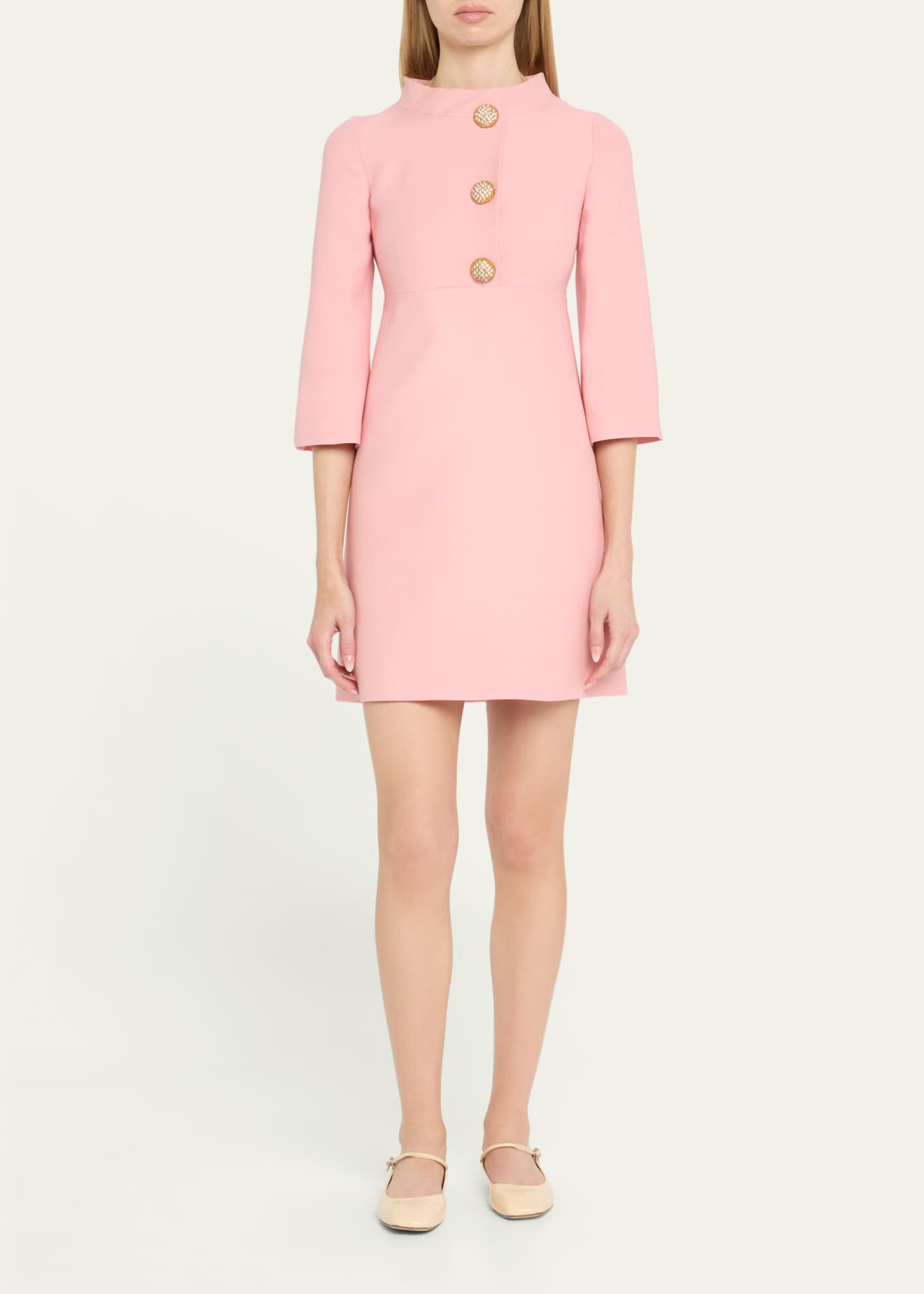 Valentino Garavani Funnel-Neck Crystal Button Mini Dress Image 2 of 5