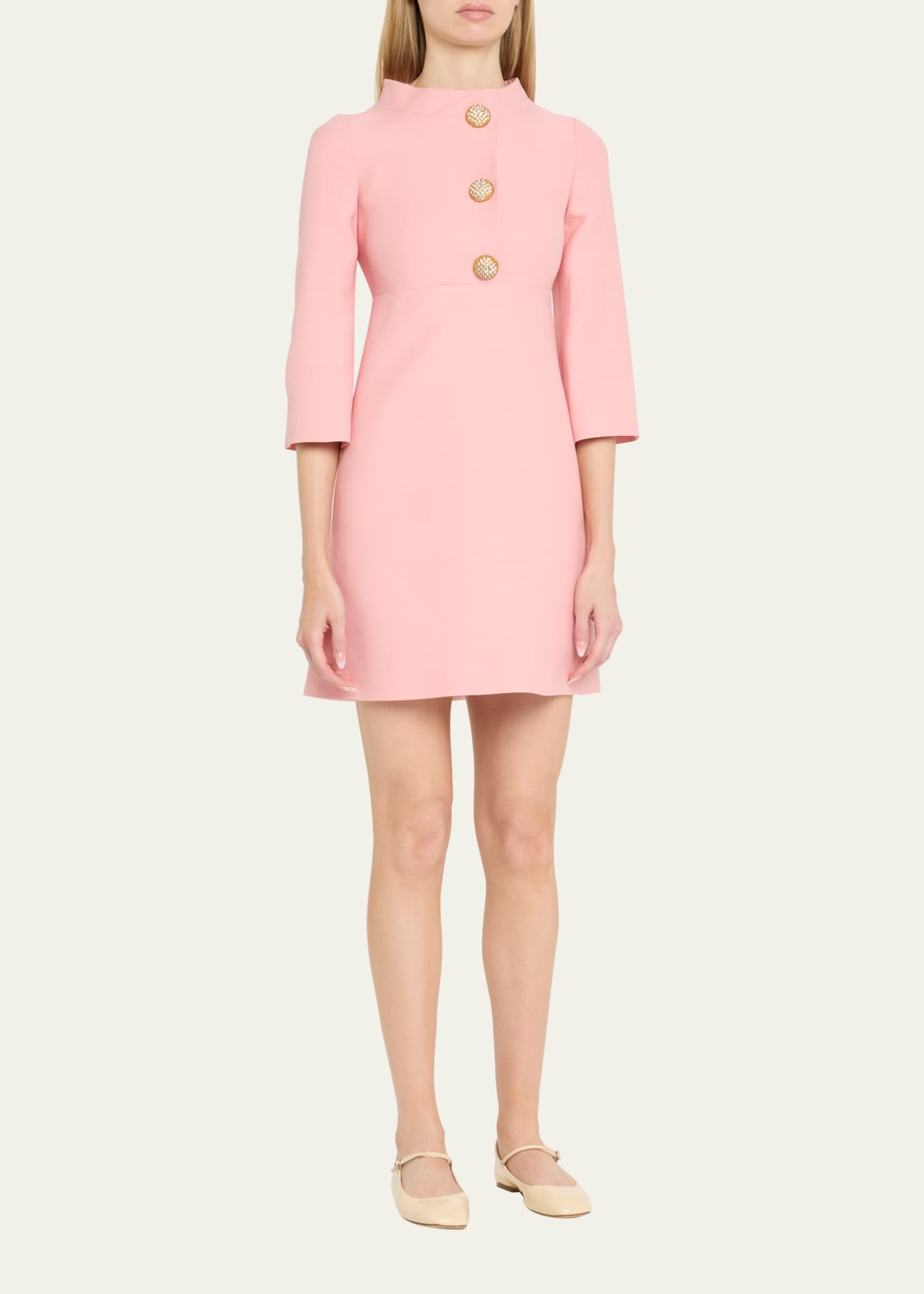 Valentino Garavani Funnel-Neck Crystal Button Mini Dress Image 4 of 5