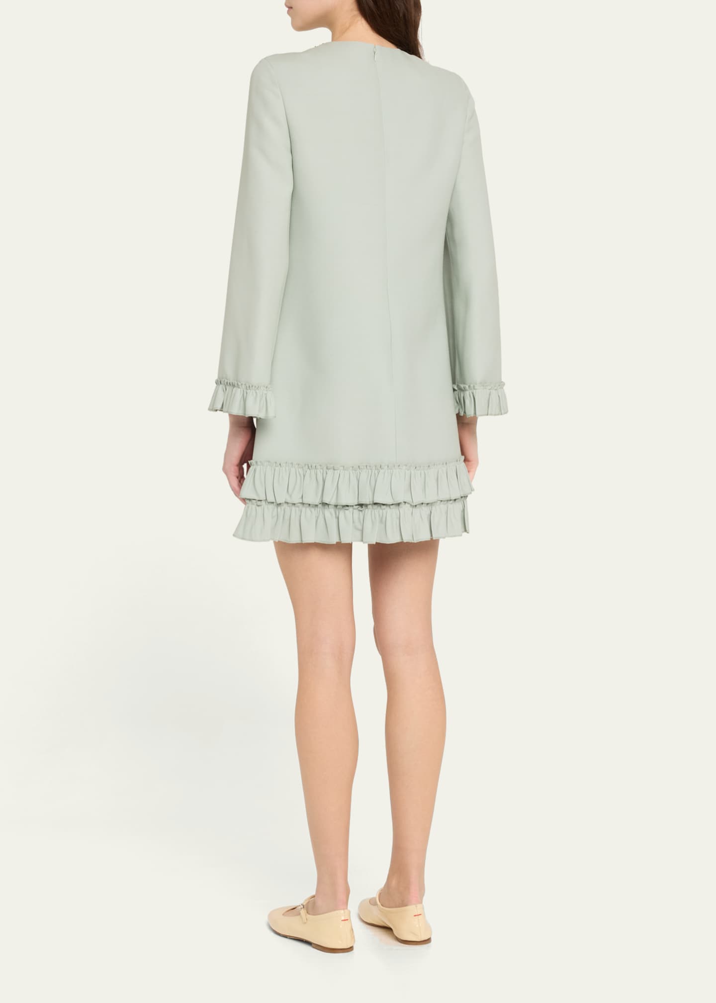 Valentino Garavani Lace Bead Sequined Bow Ruffled Hem Mini Dress Image 3 of 5