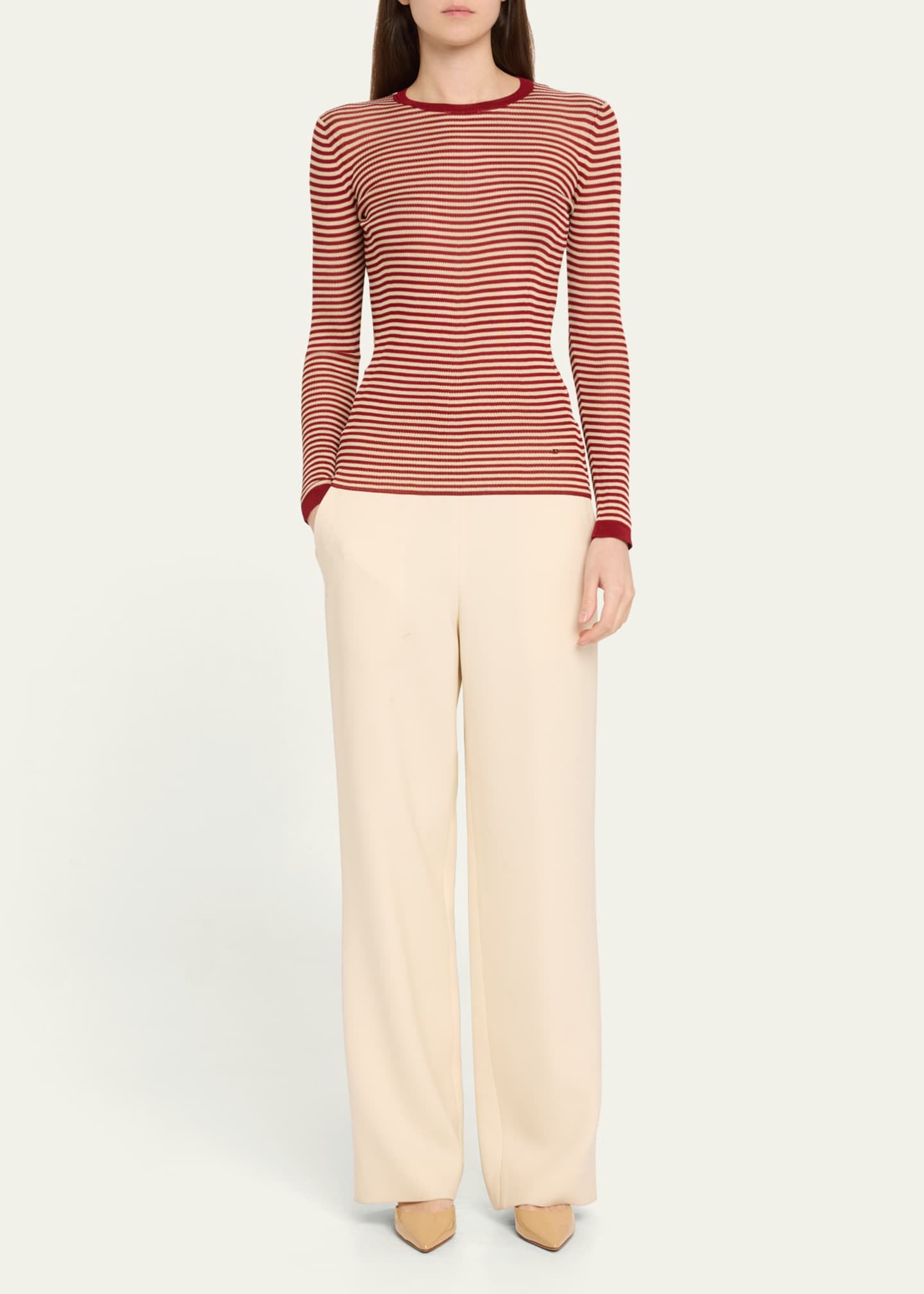 Valentino Garavani Striped Silk Knit Long-Sleeve Sweater Image 2 of 5