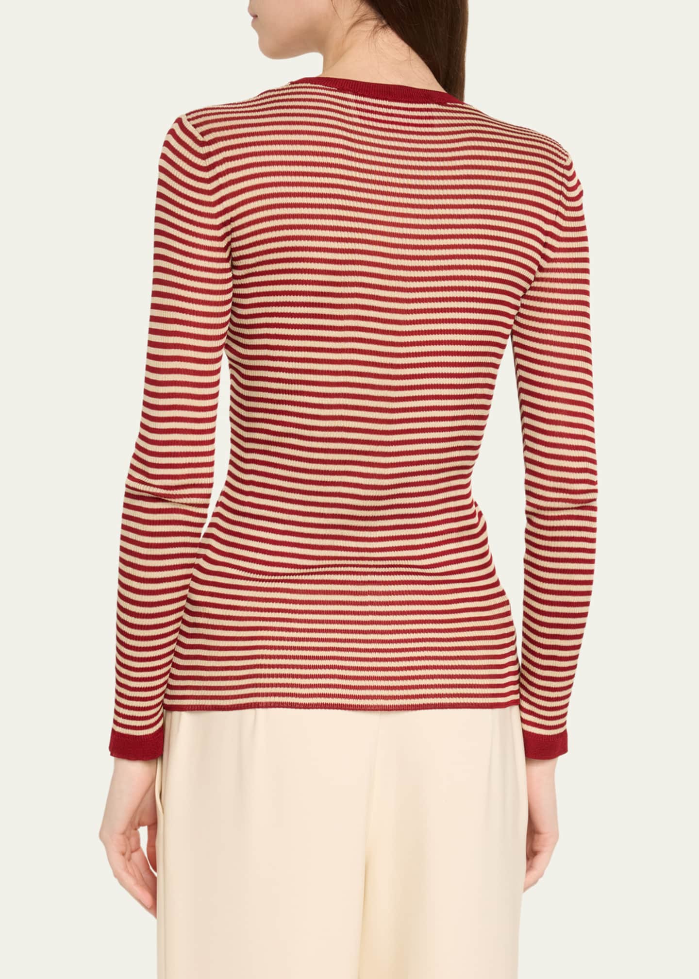 Valentino Garavani Striped Silk Knit Long-Sleeve Sweater Image 3 of 5