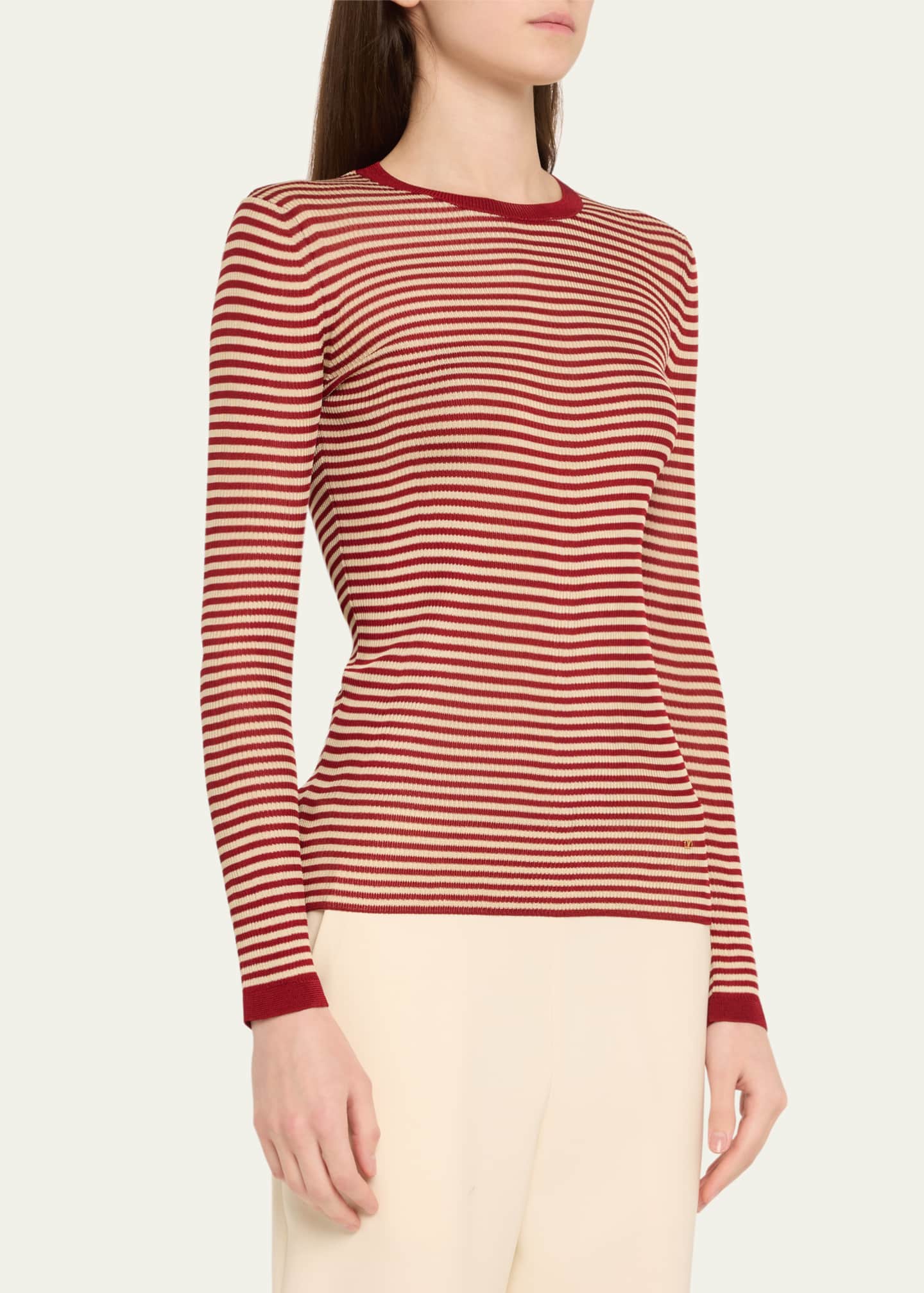 Valentino Garavani Striped Silk Knit Long-Sleeve Sweater Image 4 of 5
