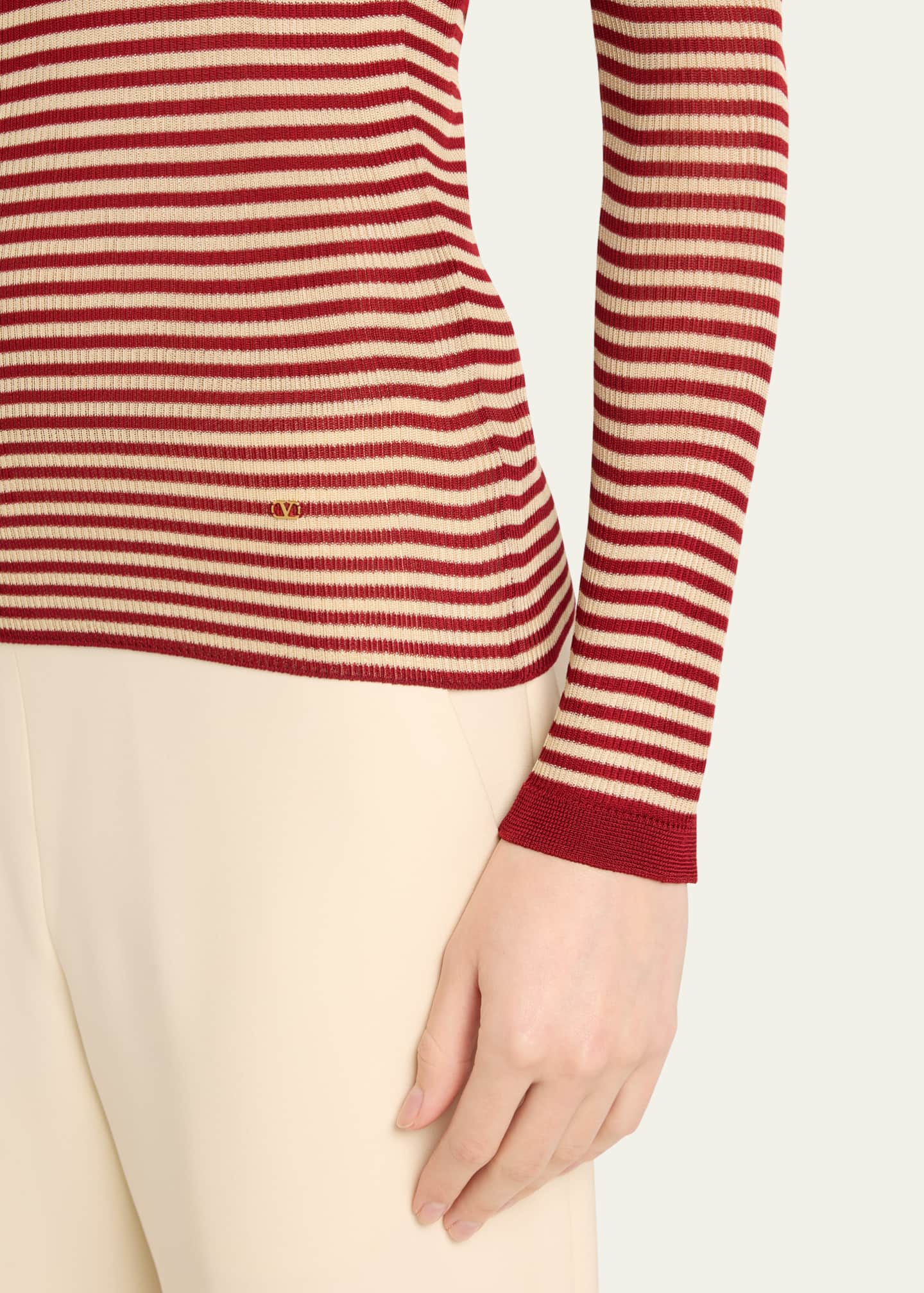 Valentino Garavani Striped Silk Knit Long-Sleeve Sweater Image 5 of 5