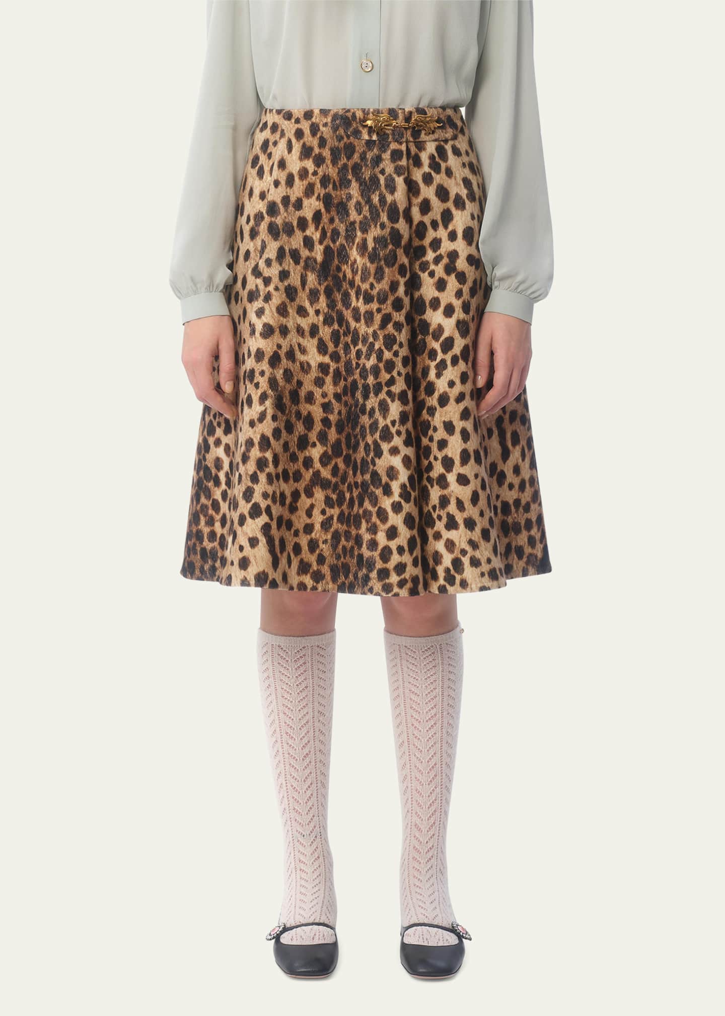 Valentino Garavani Leopard A-Line Wool Skirt Image 2 of 5