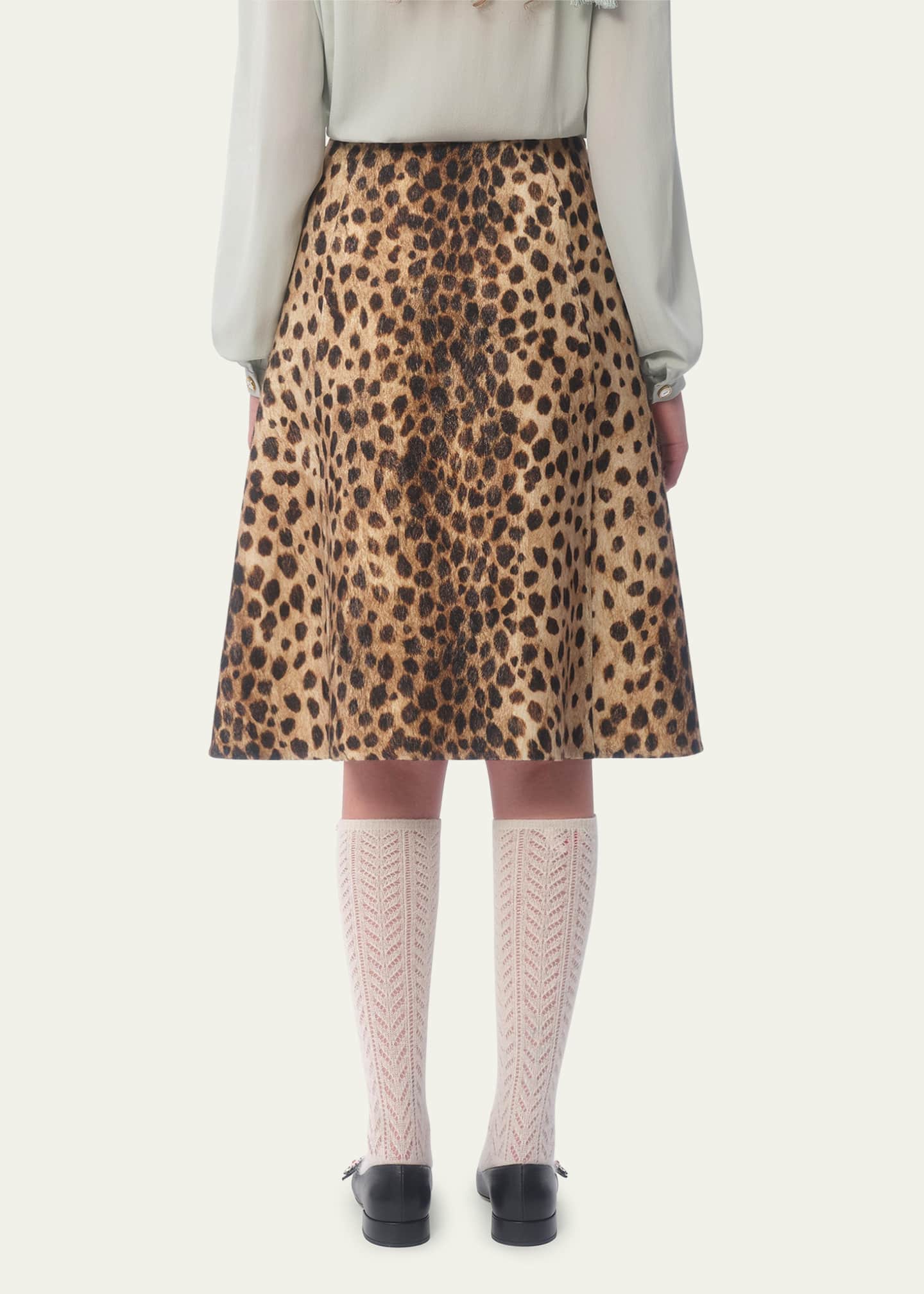 Valentino Garavani Leopard A-Line Wool Skirt Image 3 of 5