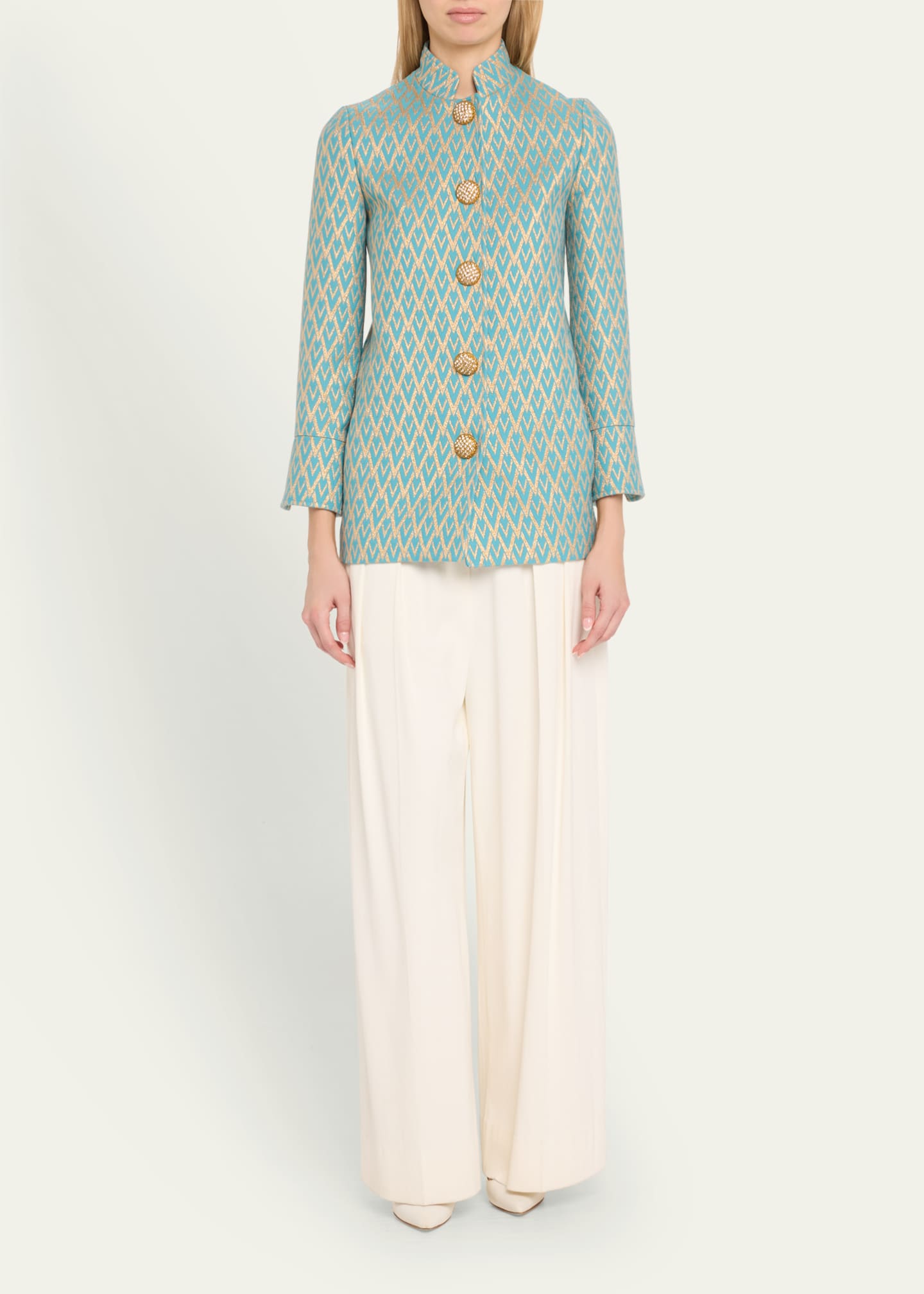 Valentino Garavani Metallic High Neck V Logo Wool Jacket Image 2 of 5
