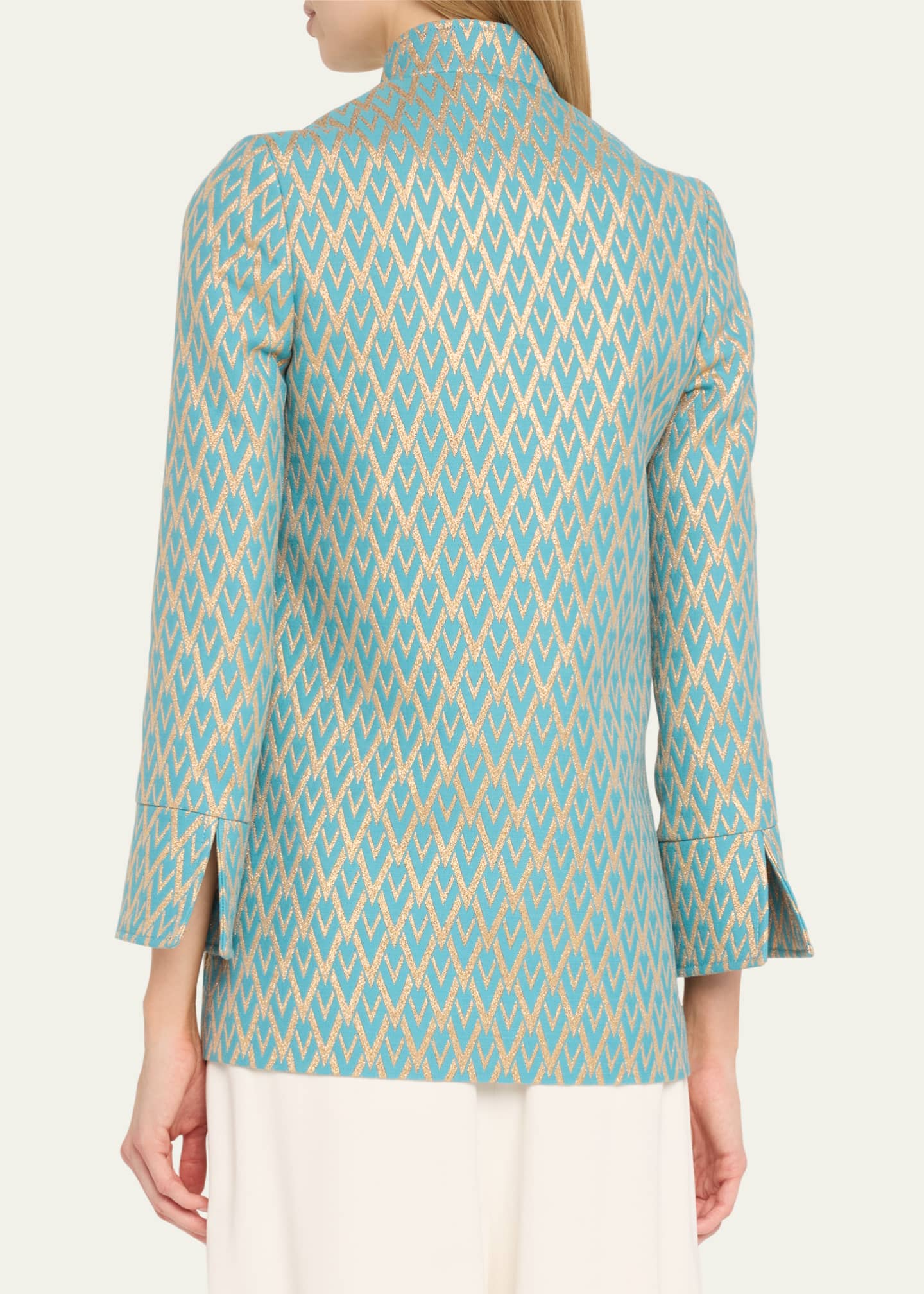 Valentino Garavani Metallic High Neck V Logo Wool Jacket Image 3 of 5