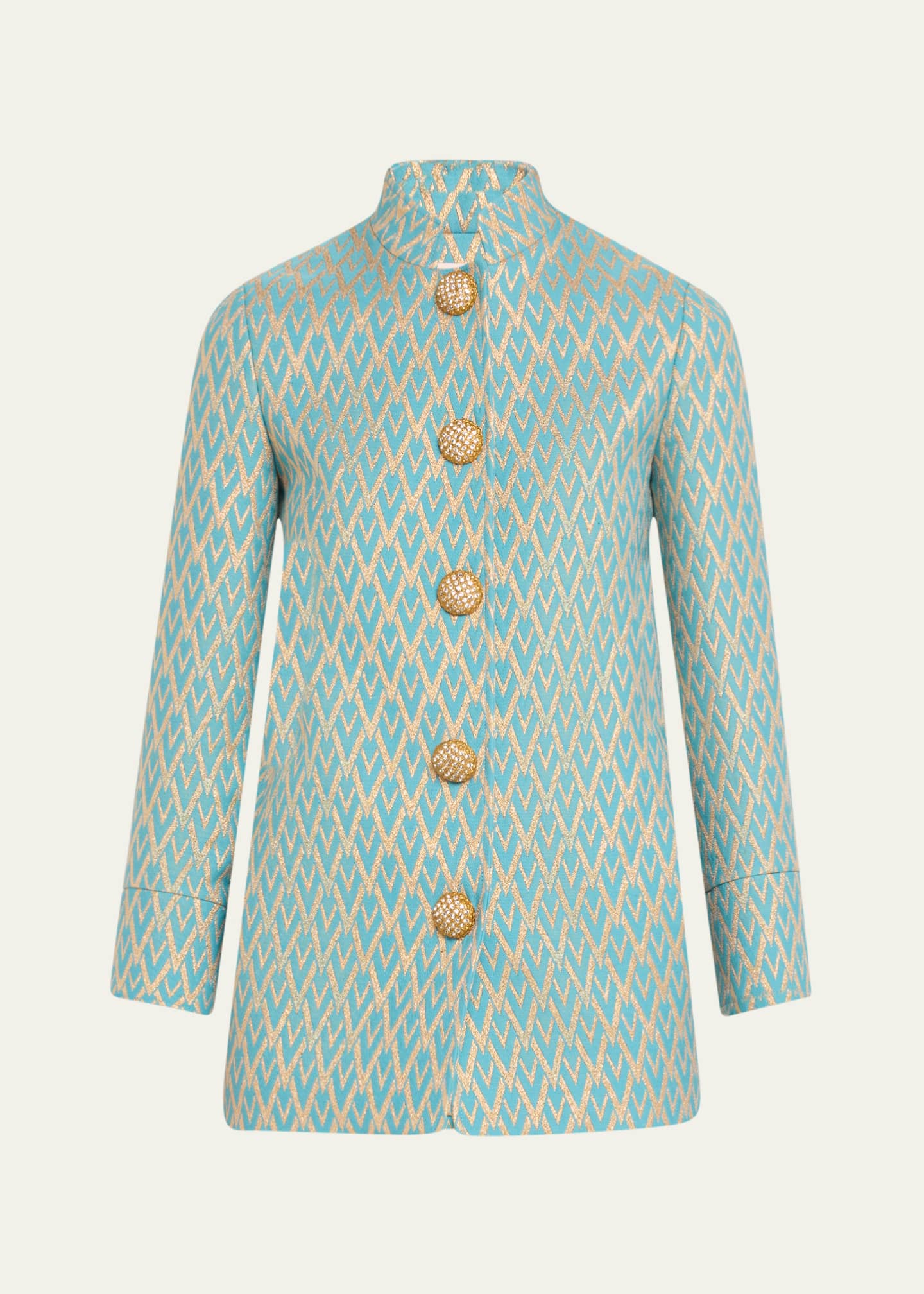 Valentino Garavani Metallic High Neck V Logo Wool Jacket Image 1 of 5