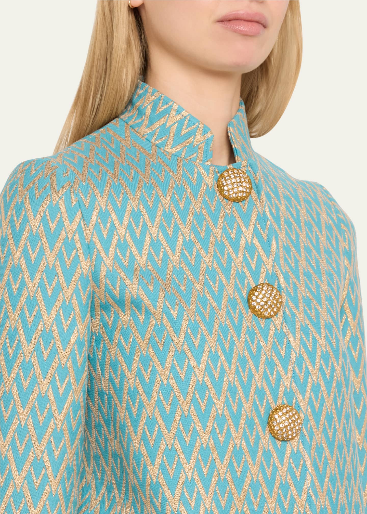 Valentino Garavani Metallic High Neck V Logo Wool Jacket Image 5 of 5