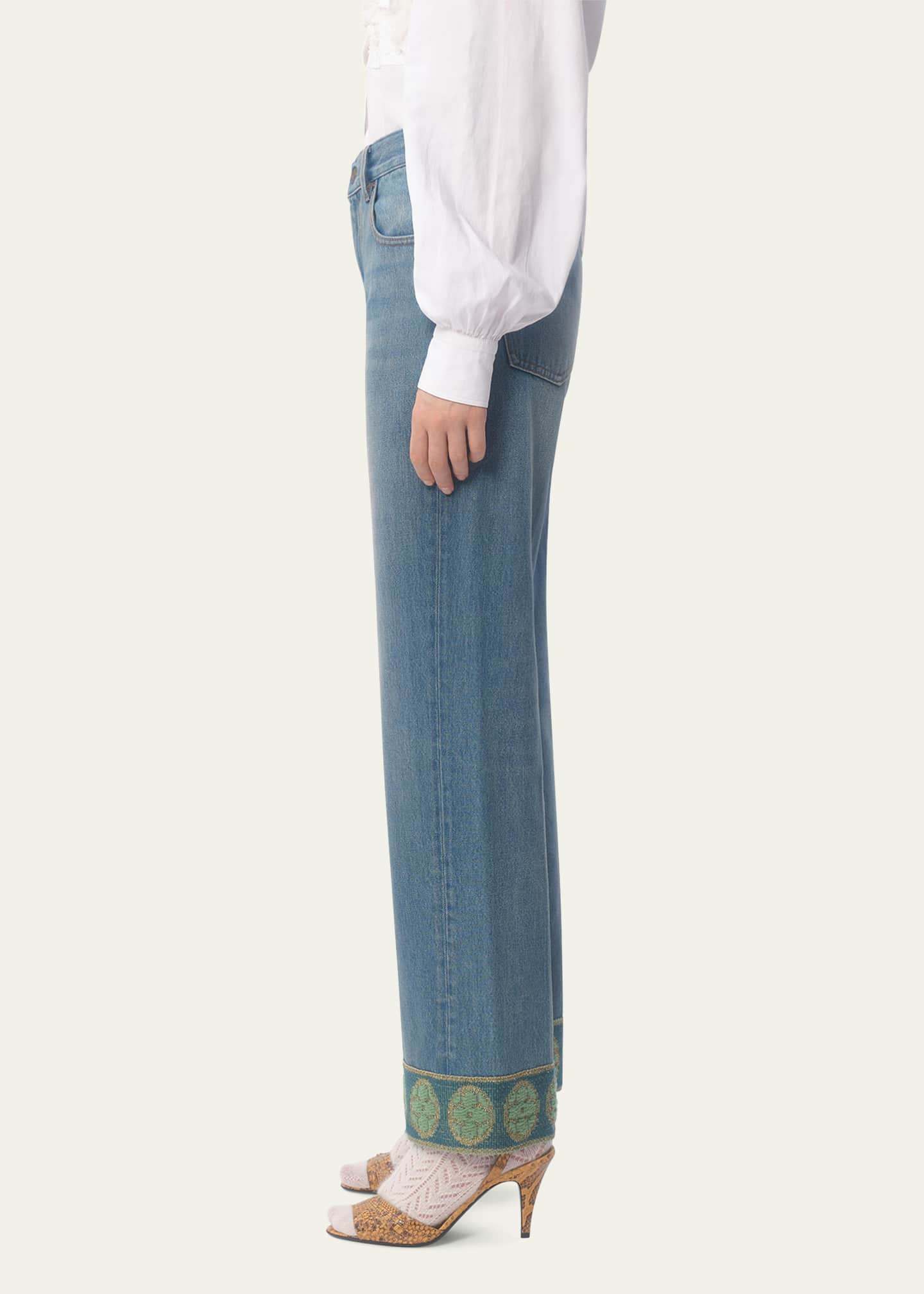 Valentino Garavani Embroidered Cuff Denim Pants Image 4 of 5