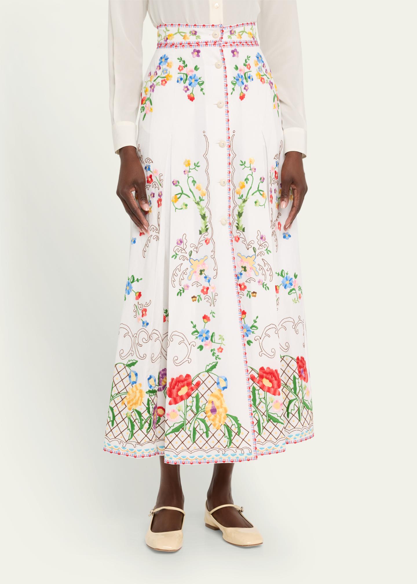 Valentino Garavani Floral Embroidered Midi Skirt - Bergdorf Goodman