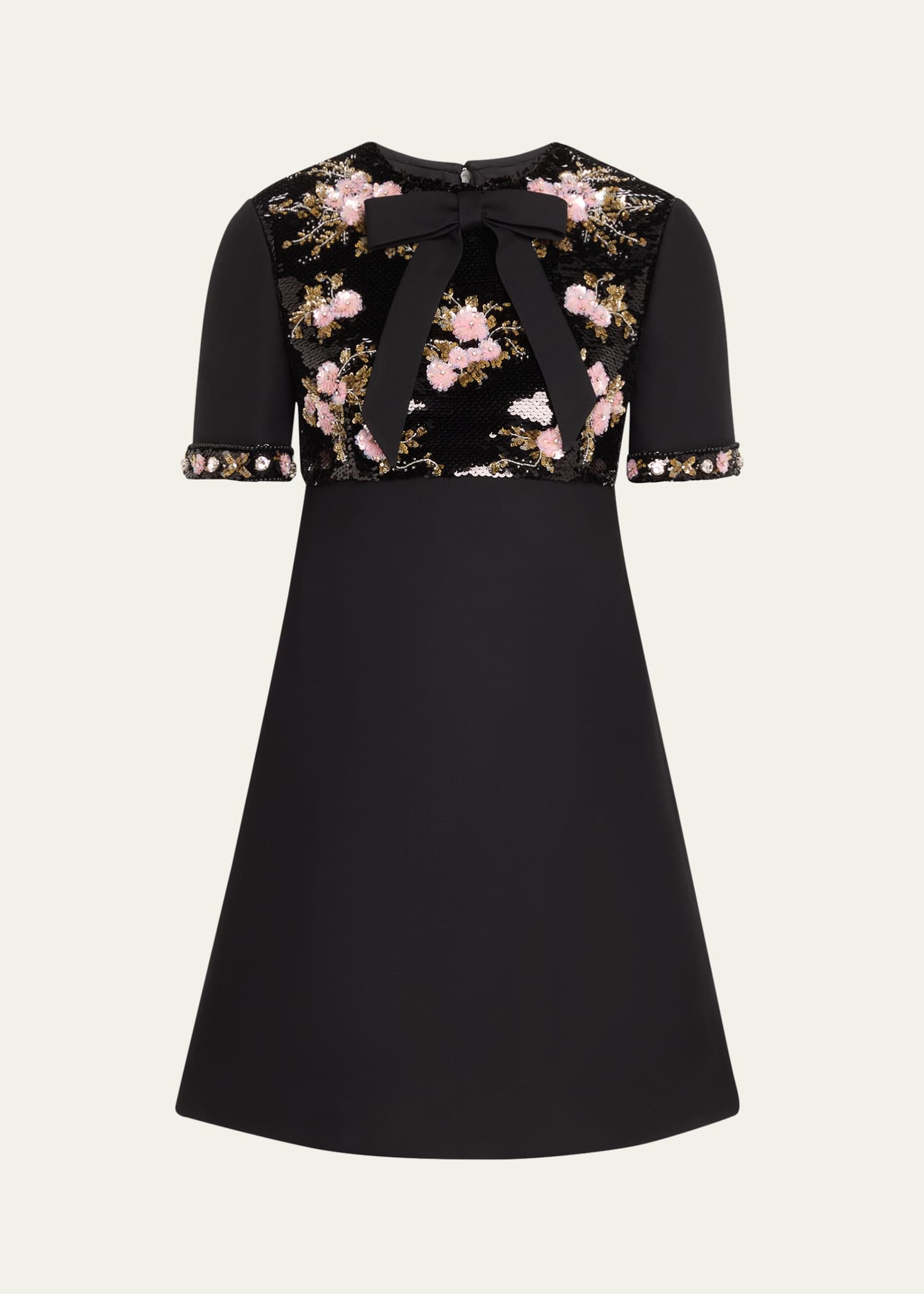 Valentino Garavani Floral Sequined Bow-Neck Mini Dress Image 1 of 5