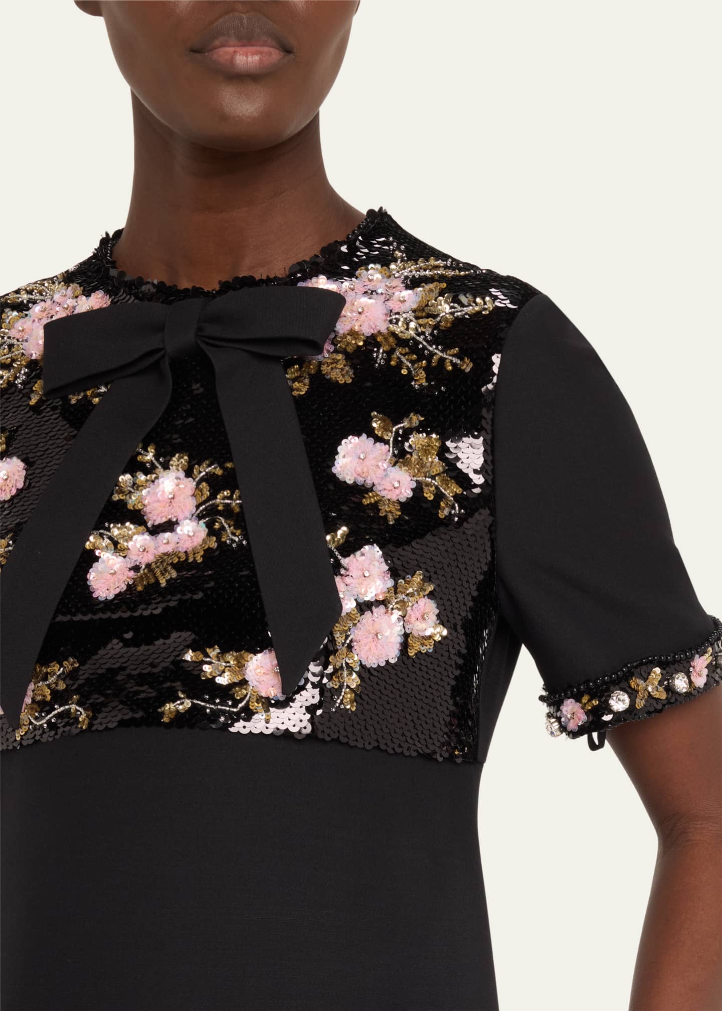Valentino Garavani Floral Sequined Bow-Neck Mini Dress Image 5 of 5