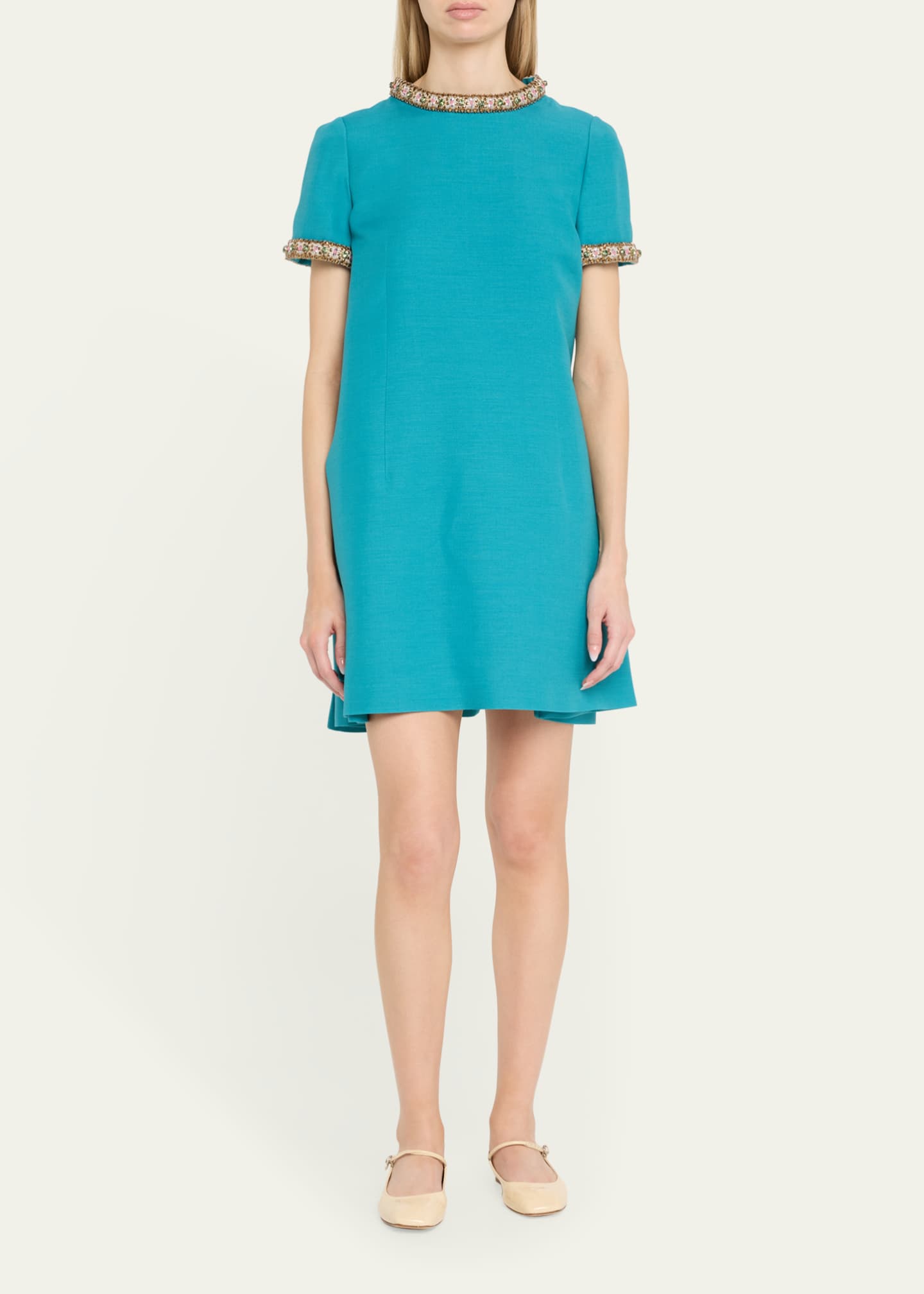 Valentino Garavani Crystal Short-Sleeve Mini Shift Dress Image 2 of 5