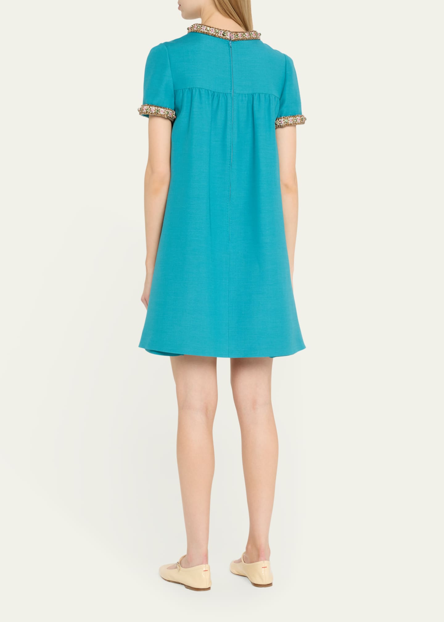 Valentino Garavani Crystal Short-Sleeve Mini Shift Dress Image 3 of 5