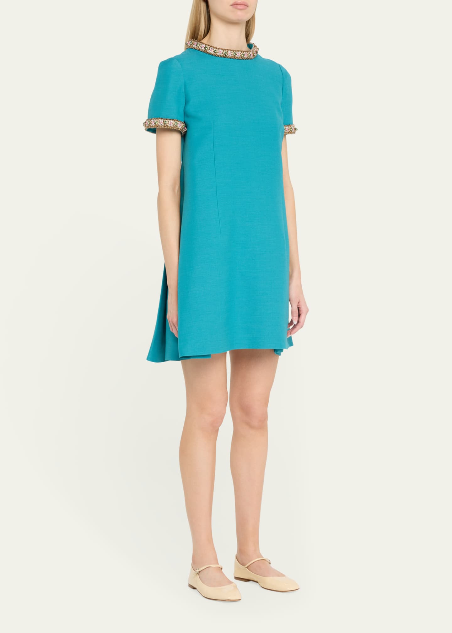 Valentino Garavani Crystal Short-Sleeve Mini Shift Dress Image 4 of 5