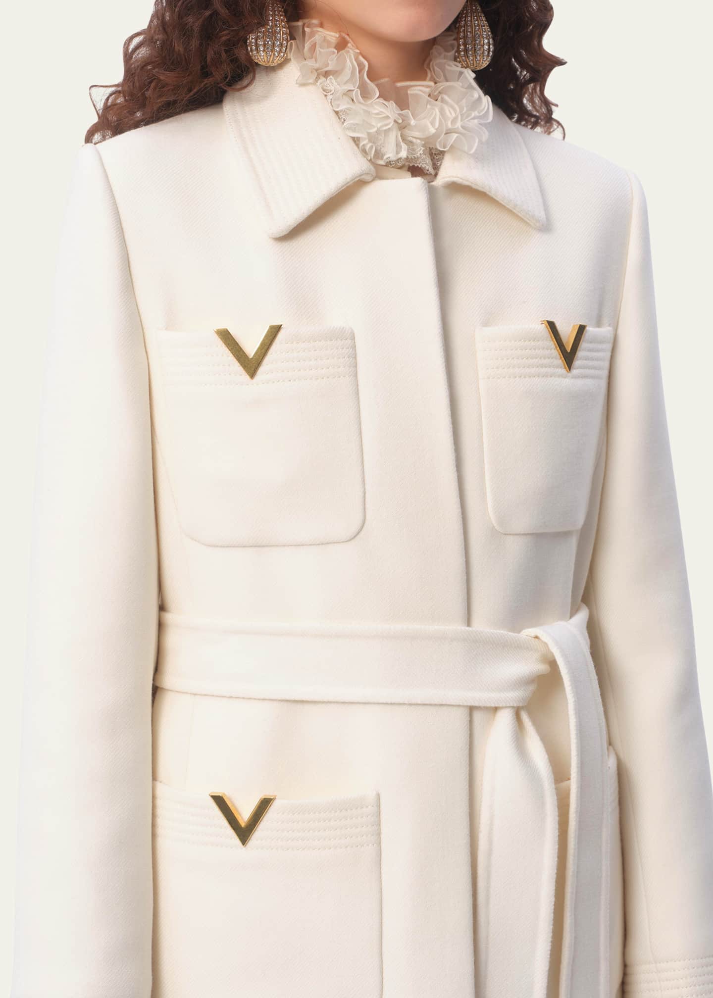 Valentino Garavani V Logo Collared Wool Coat - Bergdorf Goodman