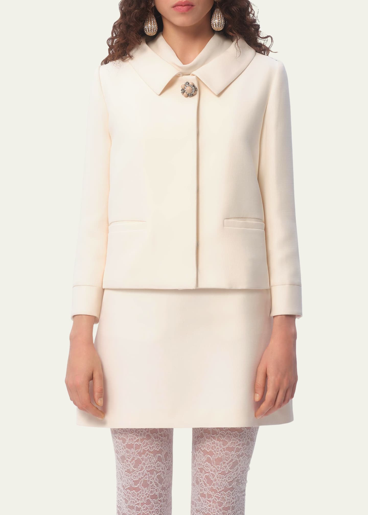 Valentino Garavani Collared Brooch Wool Jacket Image 2 of 4