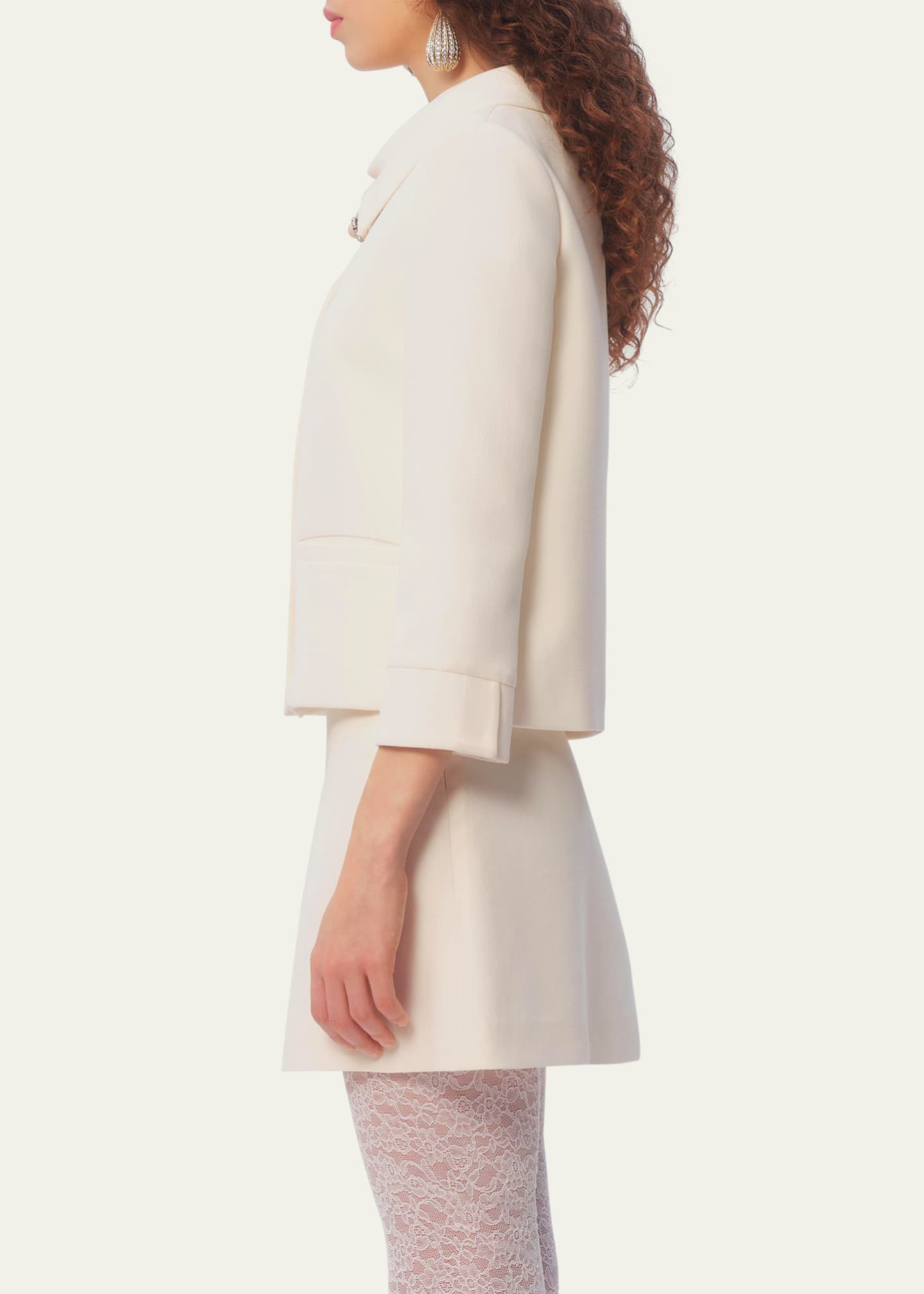Valentino Garavani Collared Brooch Wool Jacket Image 3 of 4