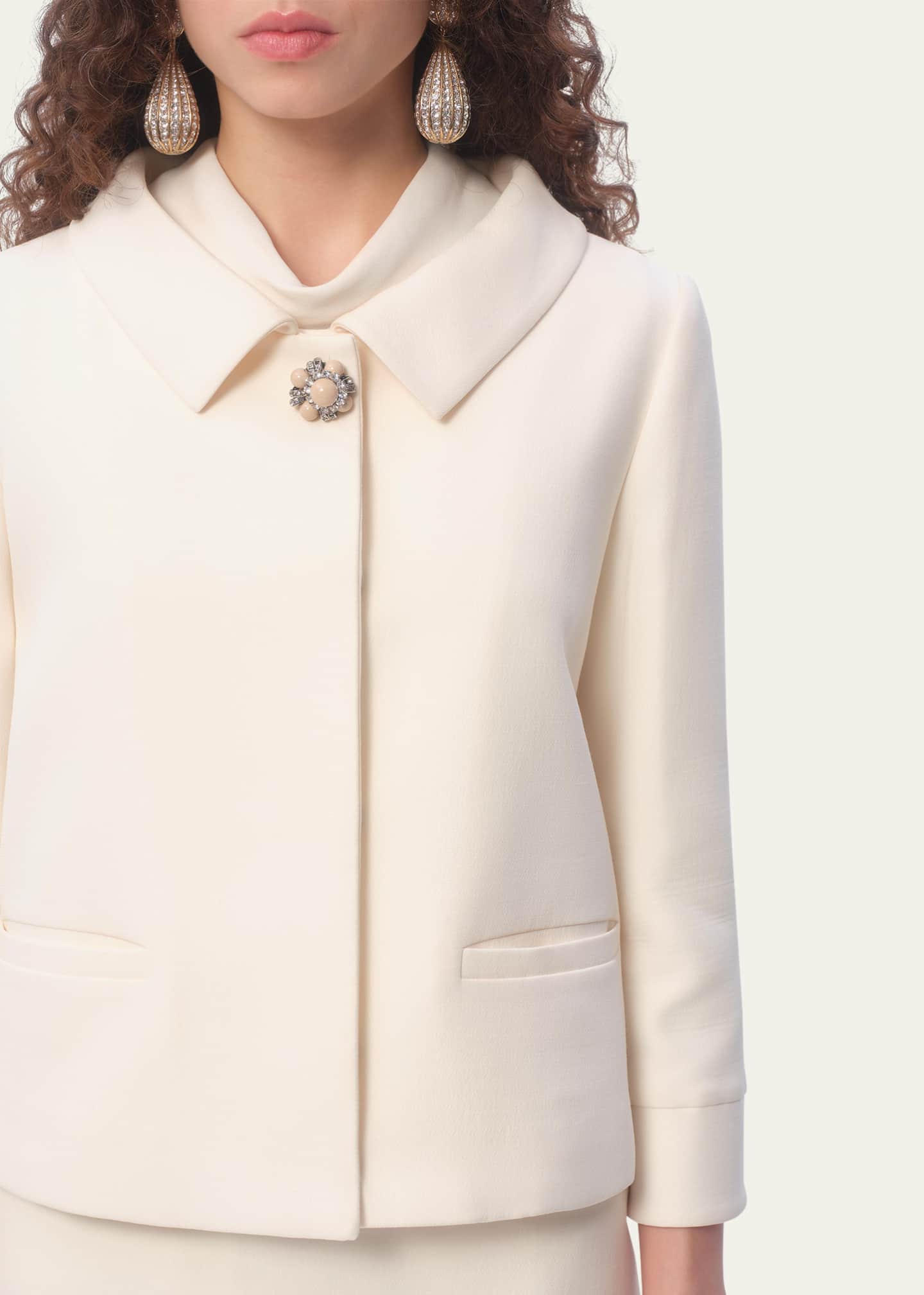 Valentino Garavani Collared Brooch Wool Jacket Image 4 of 4
