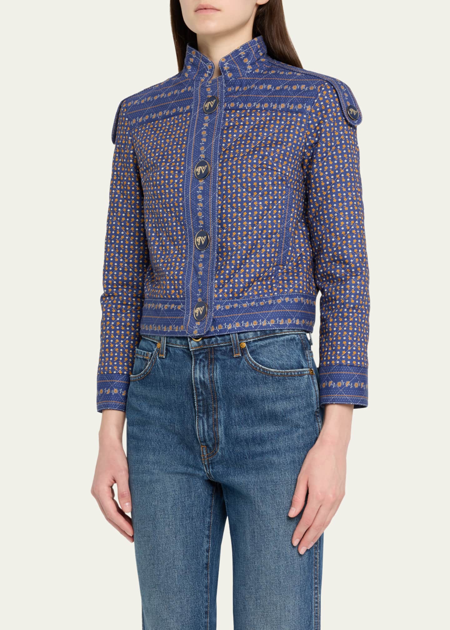 Valentino Garavani Floral High-Neck Quilted Jacket Image 4 of 5