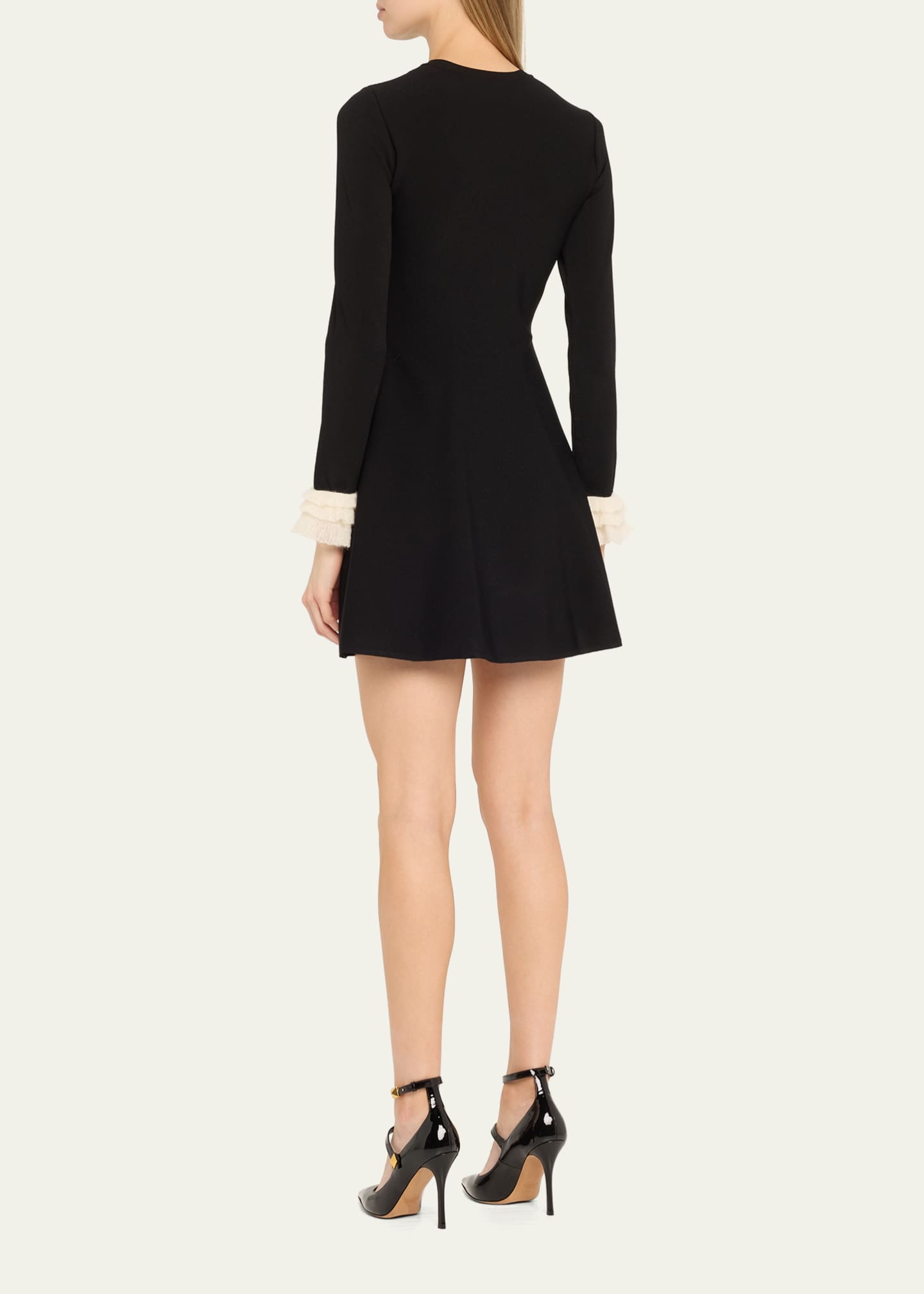 Valentino Garavani Long-Sleeve Ruffle-Cuff Mini Dress Image 3 of 5