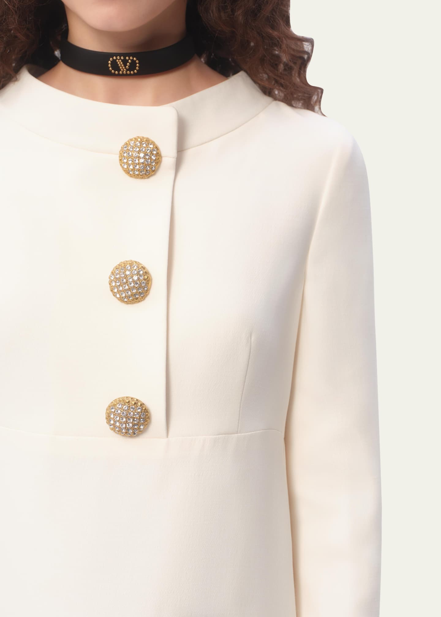 Valentino Garavani Quarter-Sleeve Brooch Wool Midi Dress Image 4 of 4