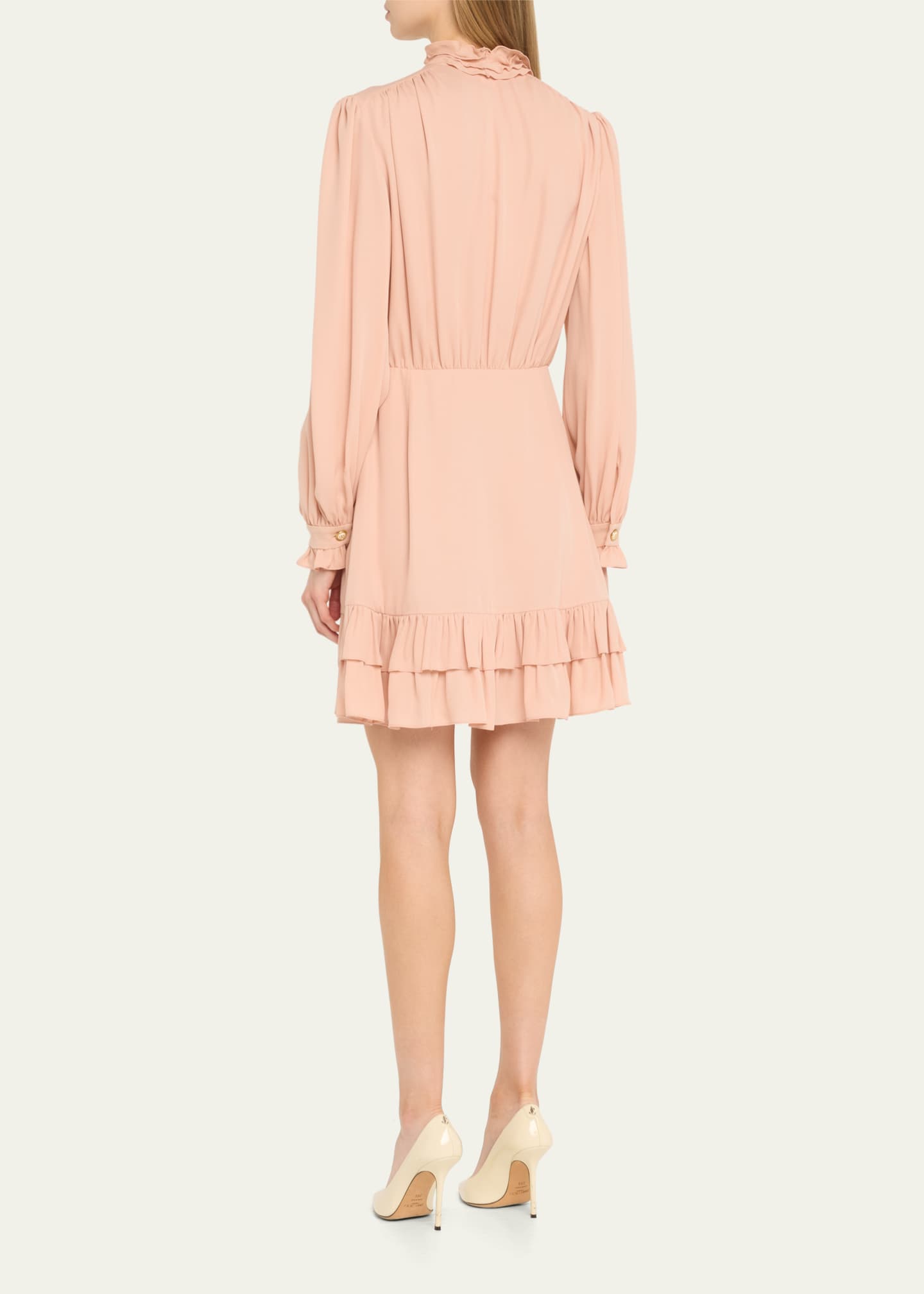 Valentino Garavani Ruffle Tie-Neck Mini Silk Dress Image 3 of 5