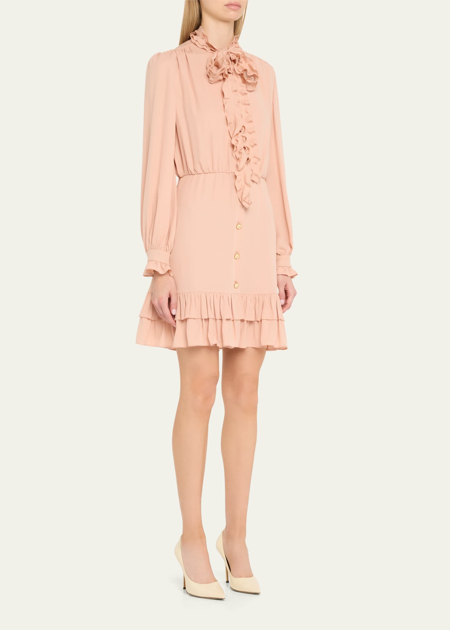 Valentino Garavani Ruffle Tie-Neck Mini Silk Dress Image 4 of 5