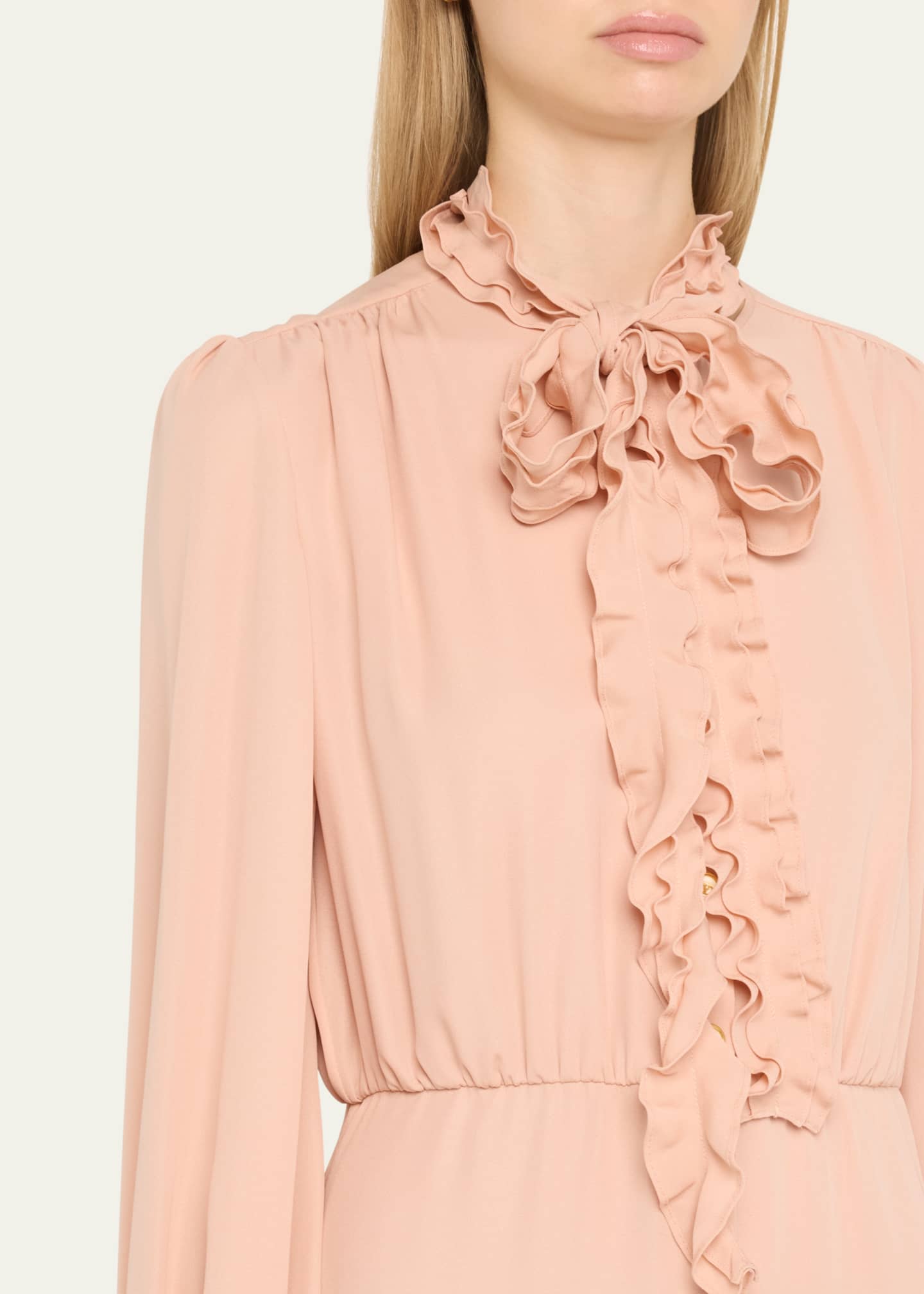 Valentino Garavani Ruffle Tie-Neck Mini Silk Dress Image 5 of 5