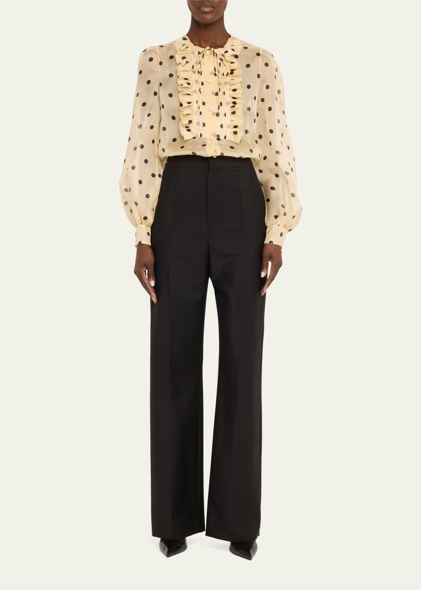 Valentino Garavani Ruffle Bib Organza Polka Dot Print Blouse Image 2 of 5