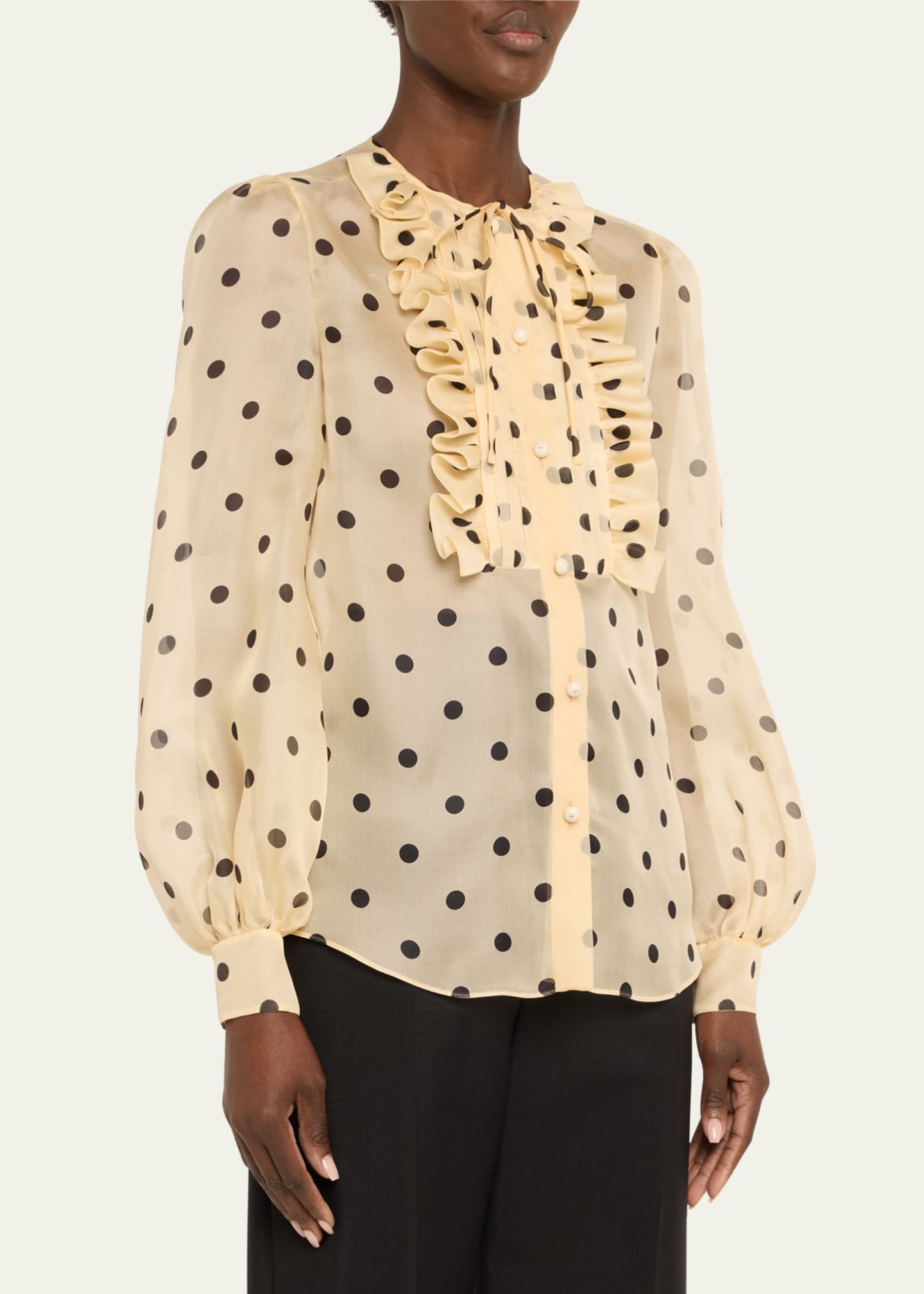 Valentino Garavani Ruffle Bib Organza Polka Dot Print Blouse Image 4 of 5