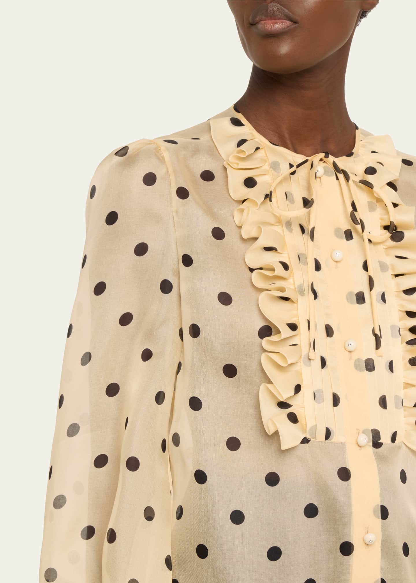Valentino Garavani Ruffle Bib Organza Polka Dot Print Blouse Image 5 of 5