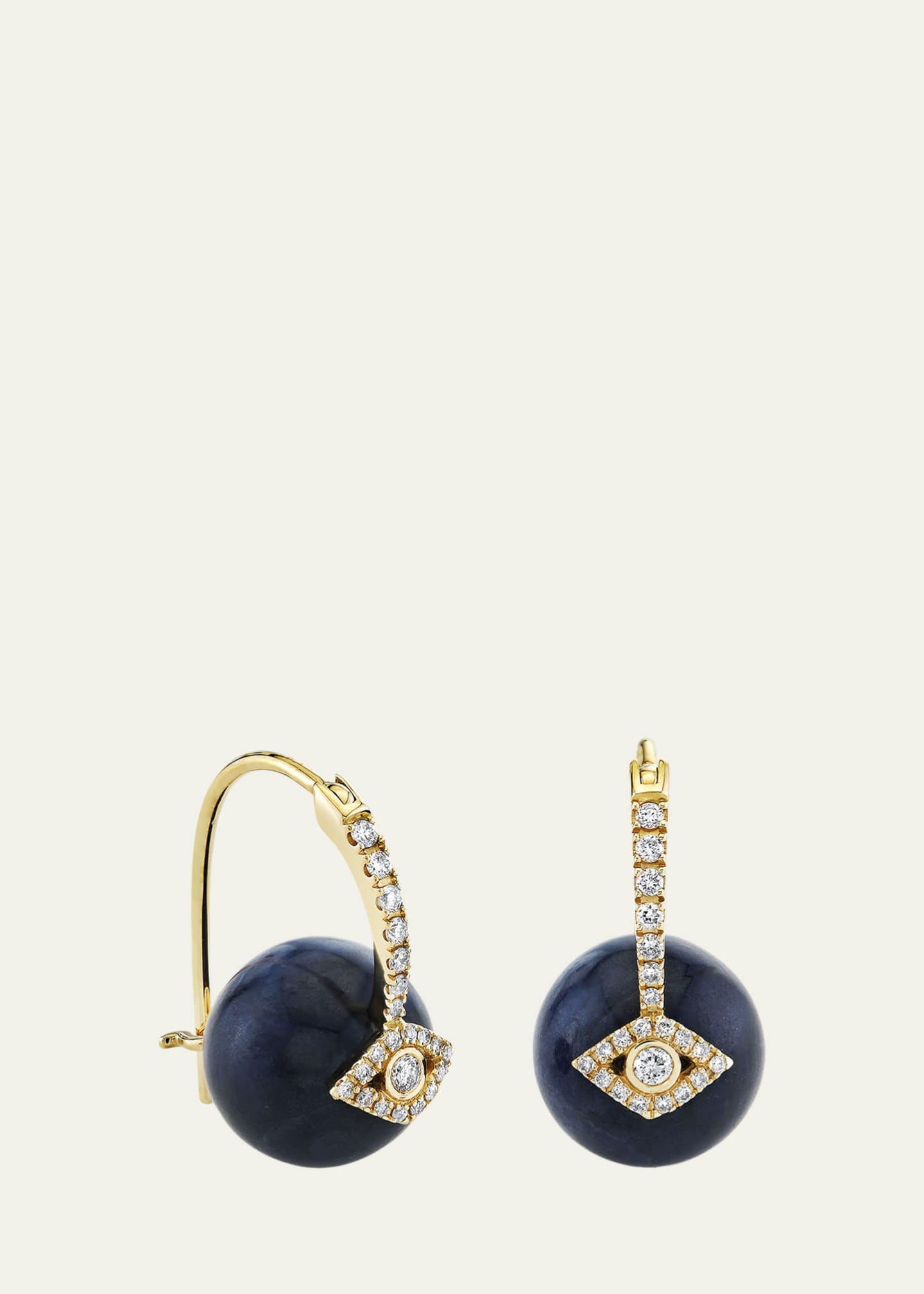 14K Yellow Gold Smooth Round Blue Sapphire Cocktail Earrings with Diamonds