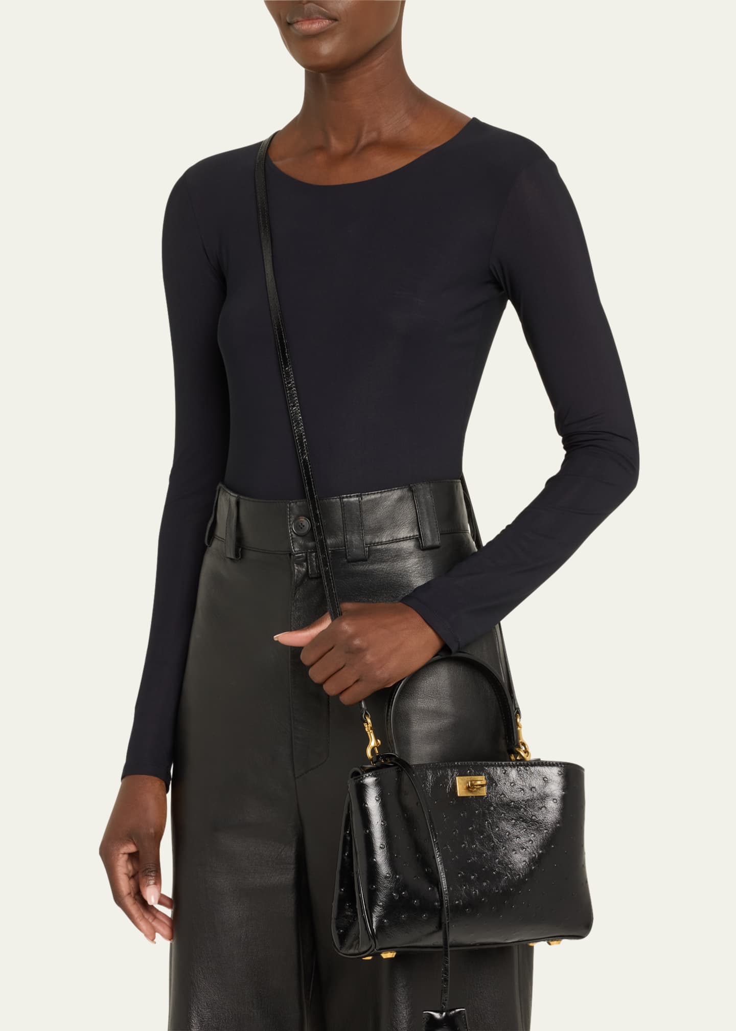 Balenciaga Rodeo Mini Ostrich-Embossed Leather Top-Handle Bag Image 2 of 6
