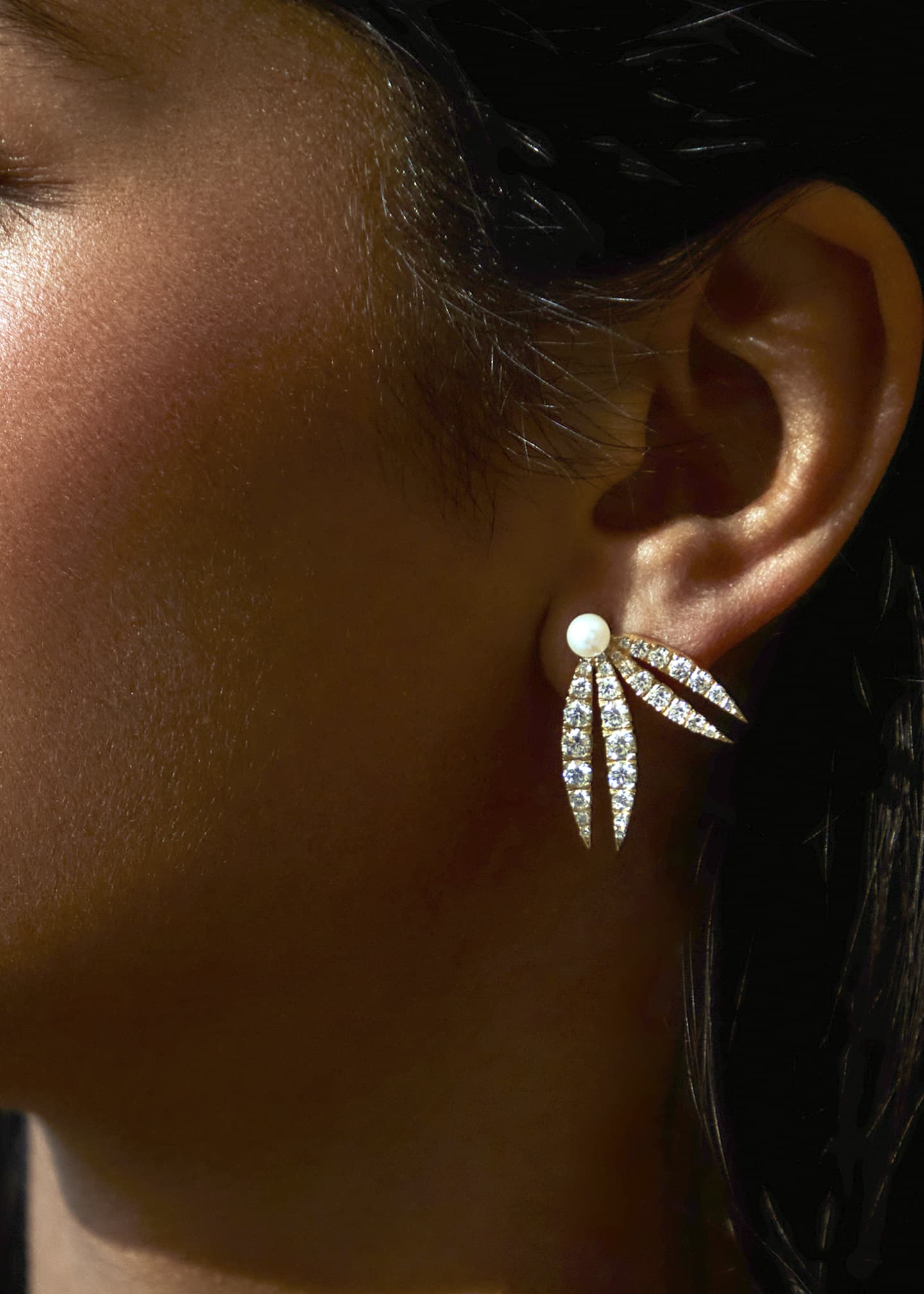 KAMAL Lotus Diamond and Pearl Flourish Earrings Image 2 of 3
