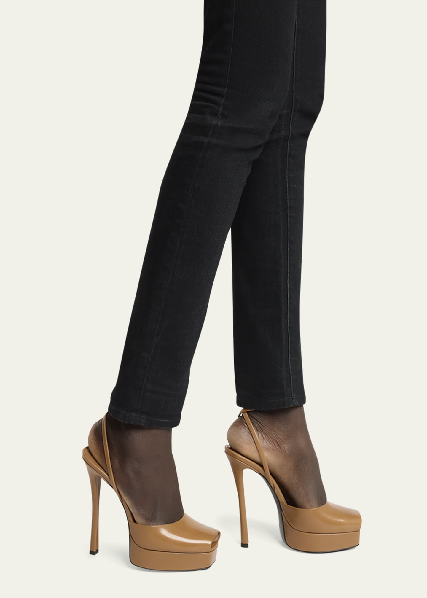 Saint Laurent La Scandale Leather Peep-Toe Platform Sandals Image 2 of 4